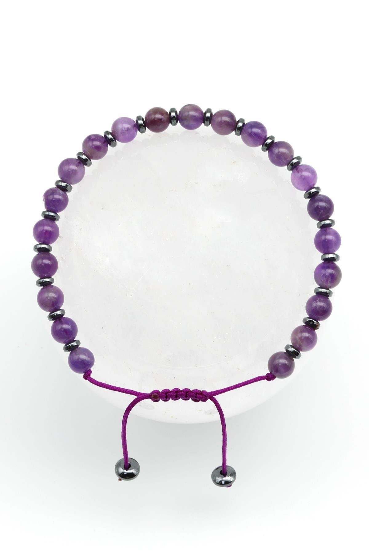 Ametist Doğal Taş Makrome Örme Bileklik