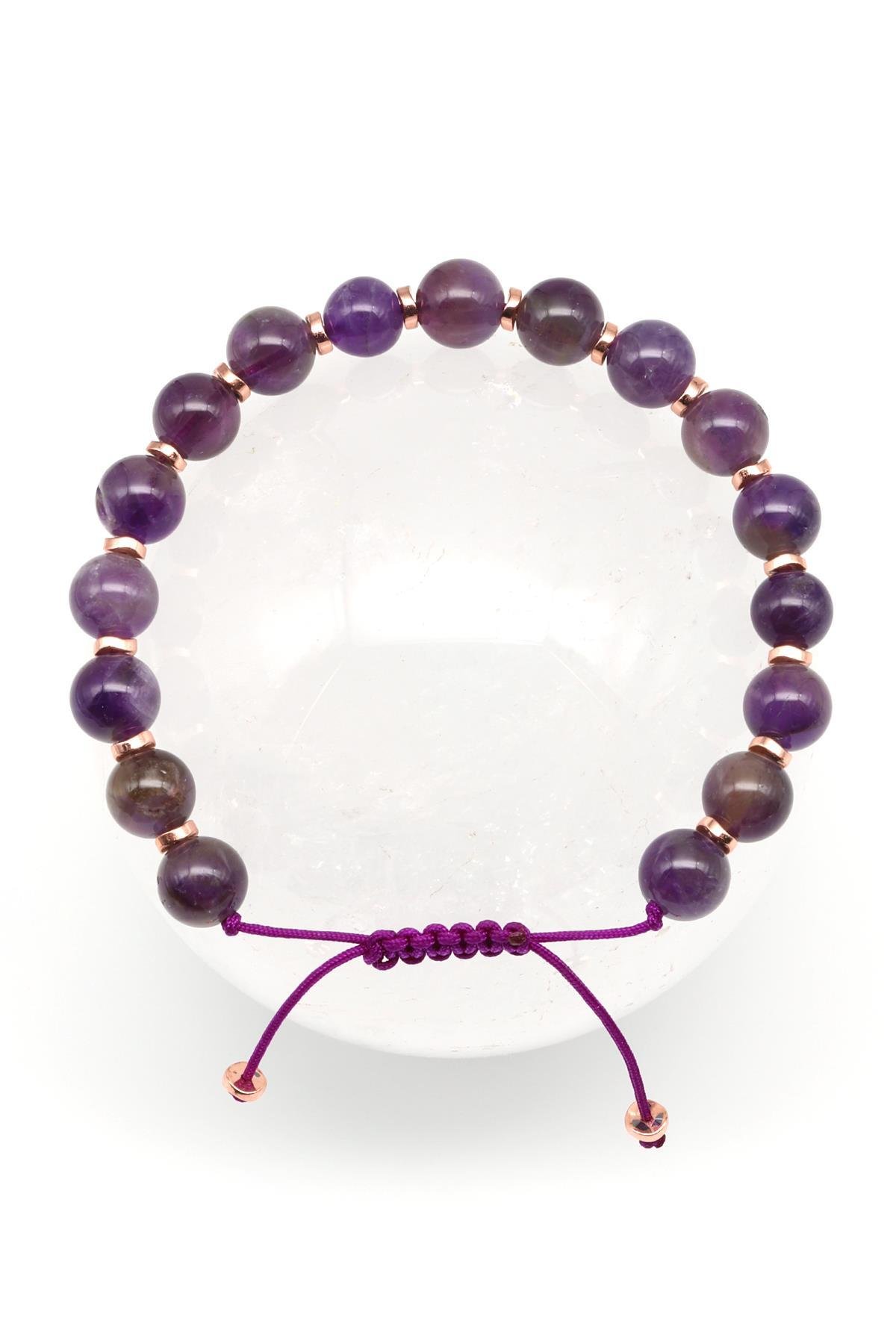 Ametist Doğal Taş Makrome Örme Bileklik