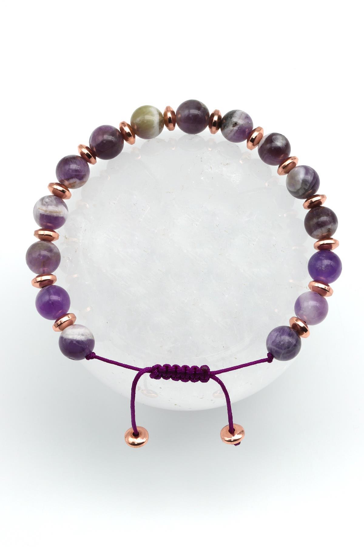 Ametist Doğal Taş Makrome Örme Bileklik