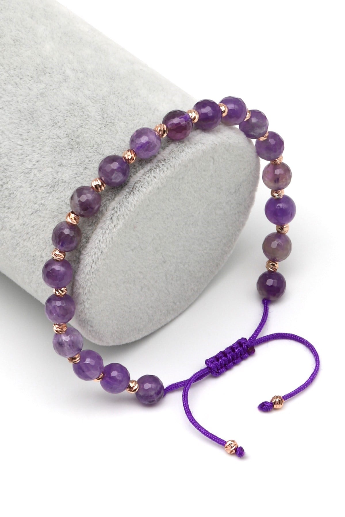 Ametist Doğal Taş Makrome Örme Bileklik Fasetli Küre Kesim - BMK-614