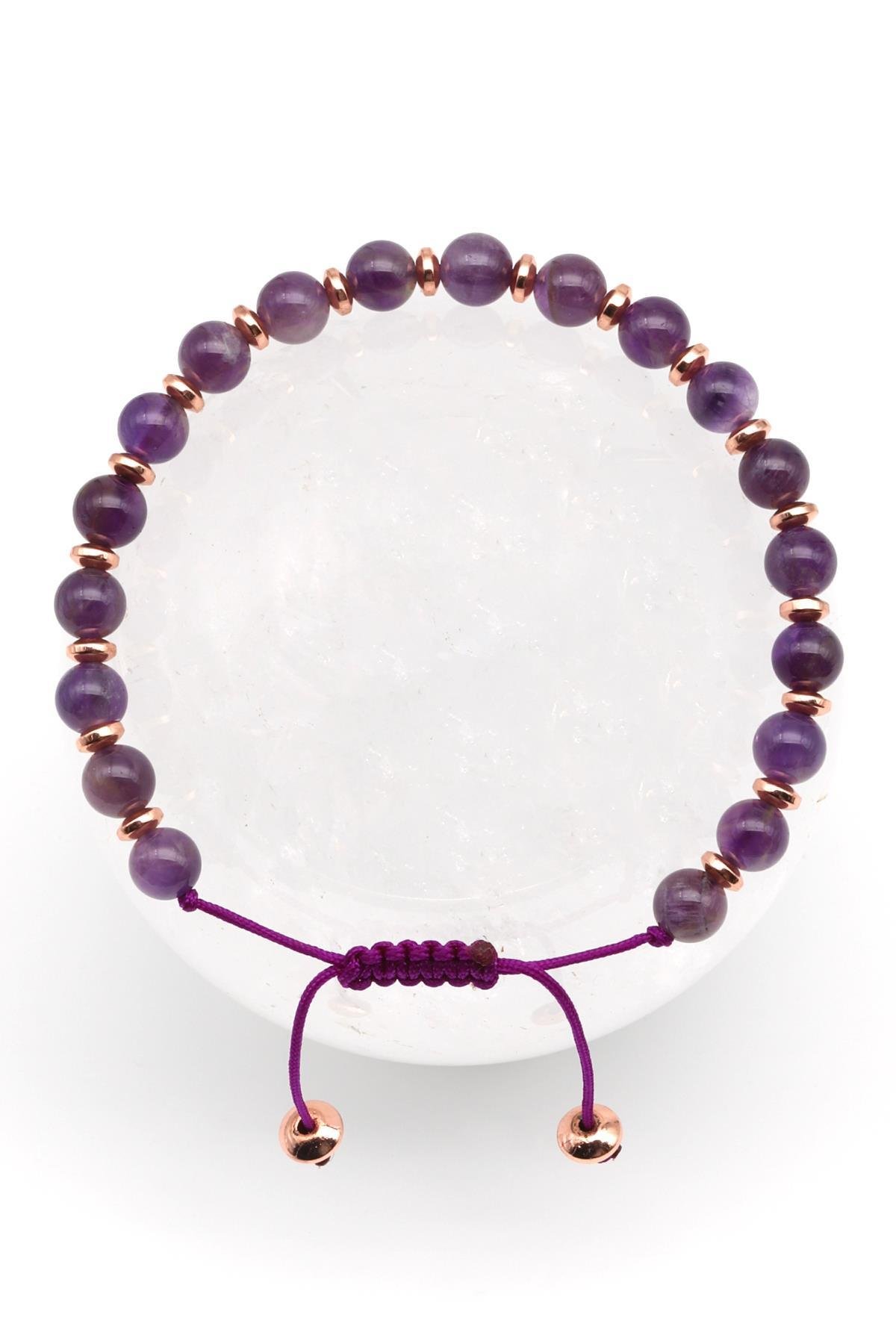 Ametist Doğal Taş Makrome Örme Bileklik