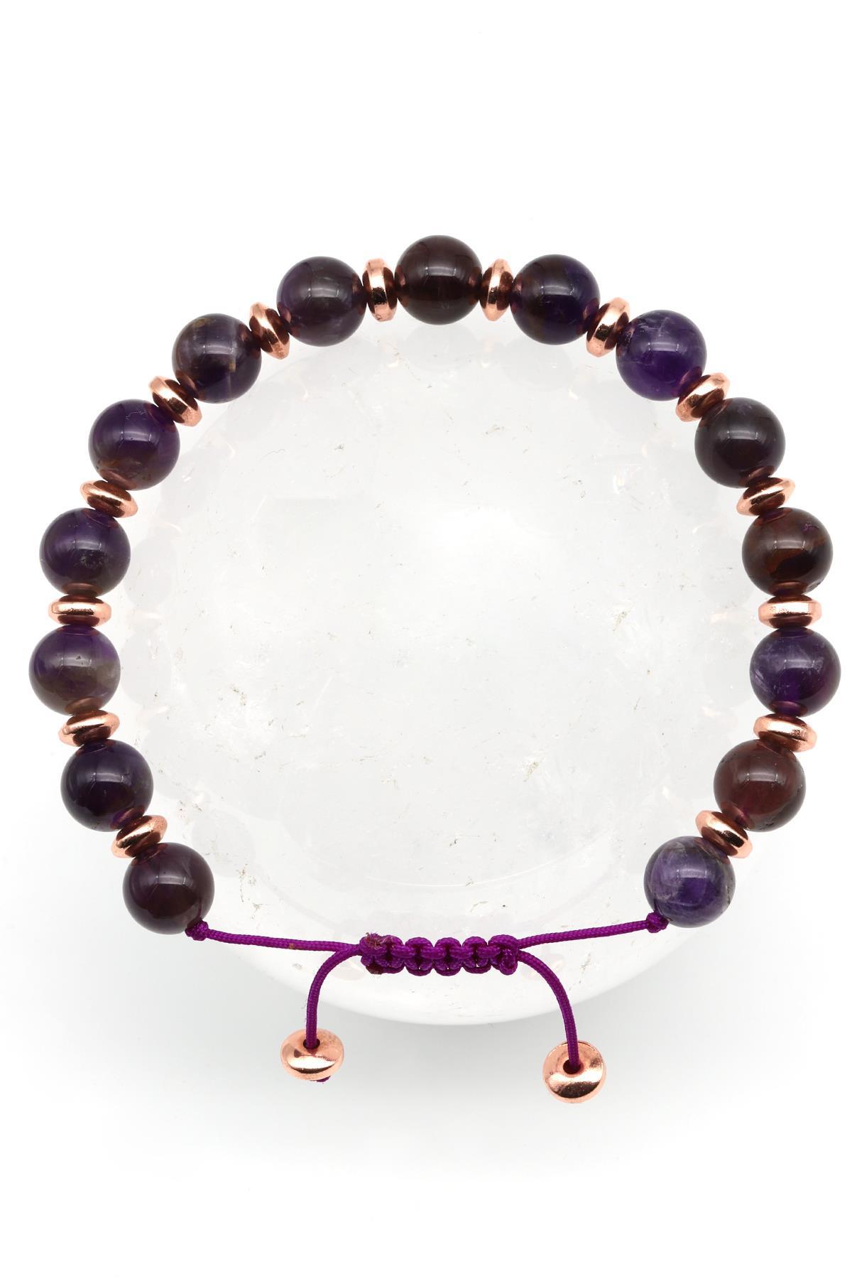 Ametist Doğal Taş Makrome Örme Bileklik