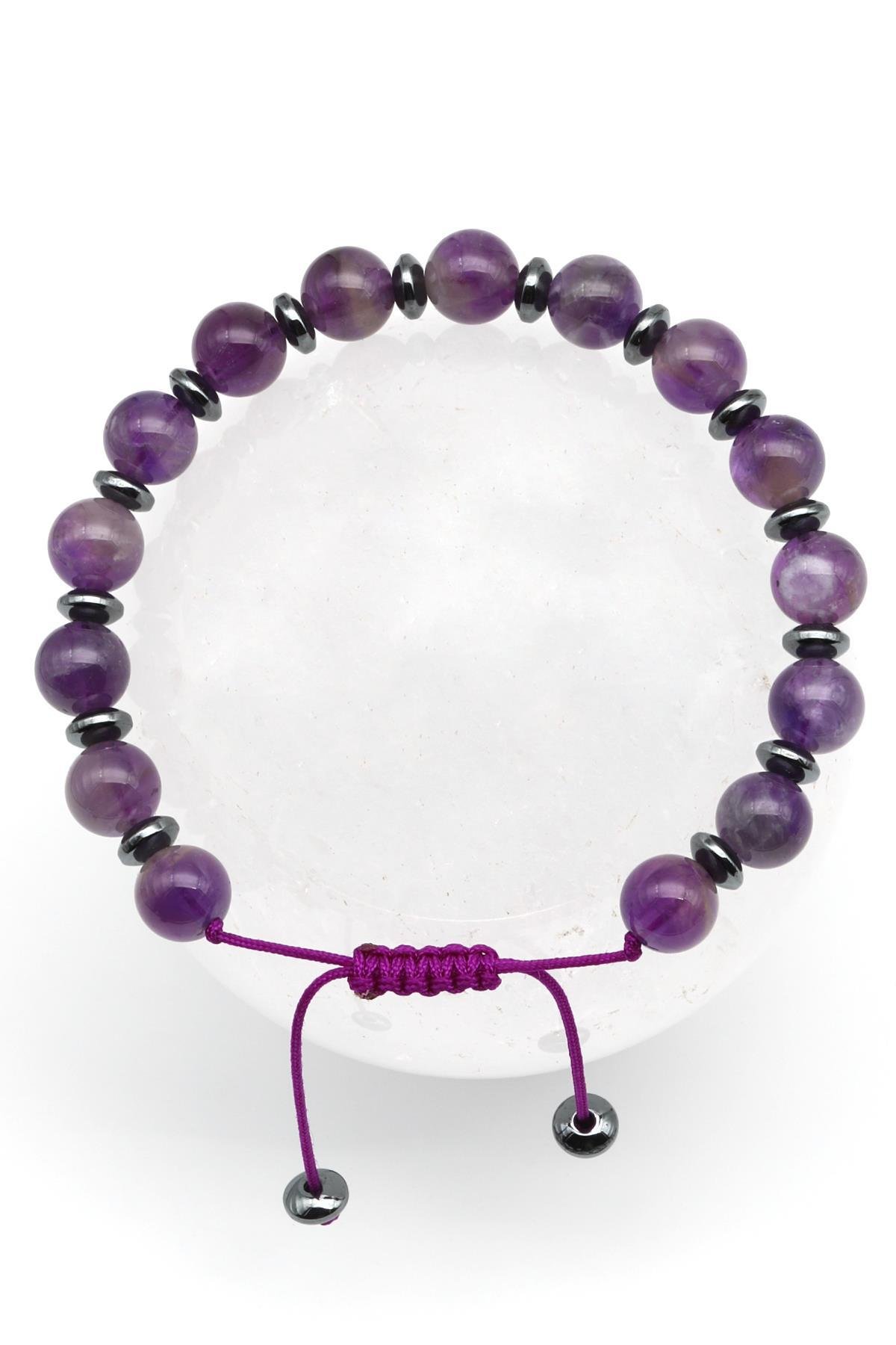 Ametist Doğal Taş Makrome Örme Bileklik