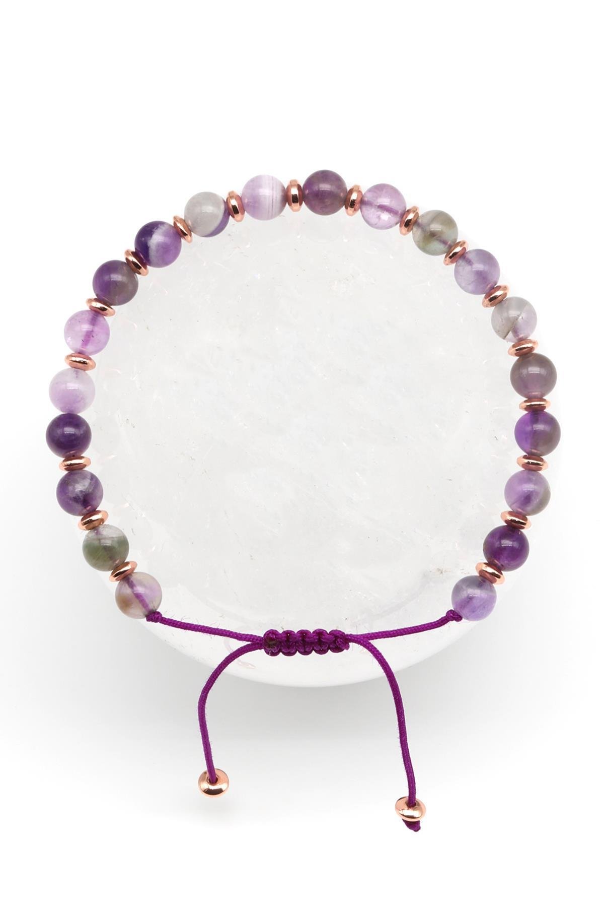 Ametist Doğal Taş Makrome Örme Bileklik Küre Kesim