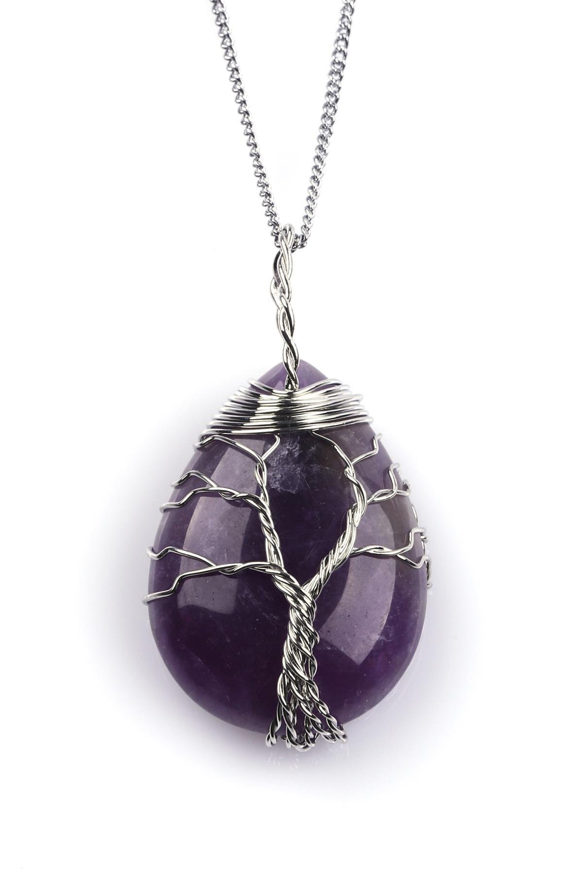 Ametist Doğal Taş Tel Sarmalı Kolye