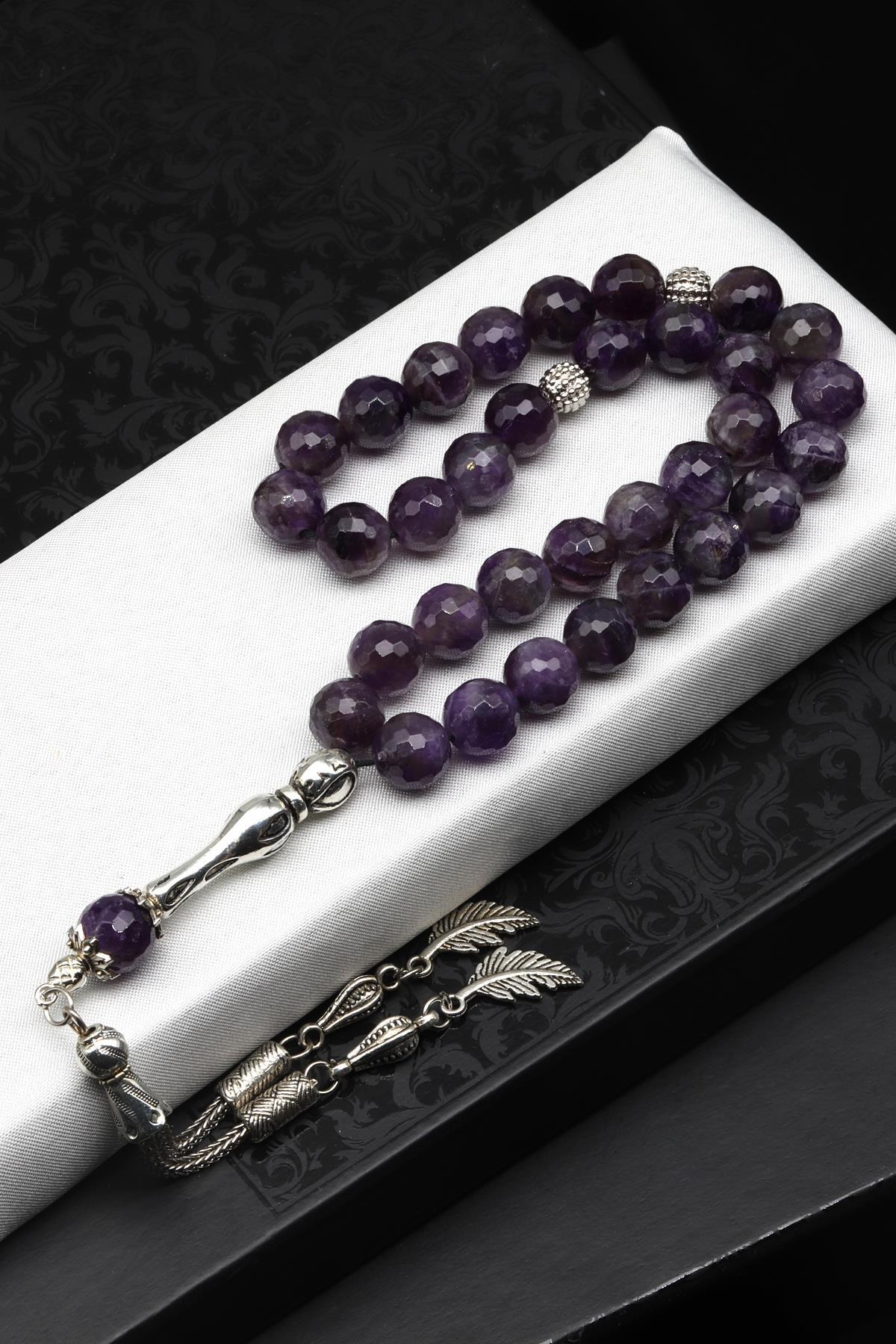 Ametist Doğal Taş Tesbih 10 mm Fasetli Küre Kesim