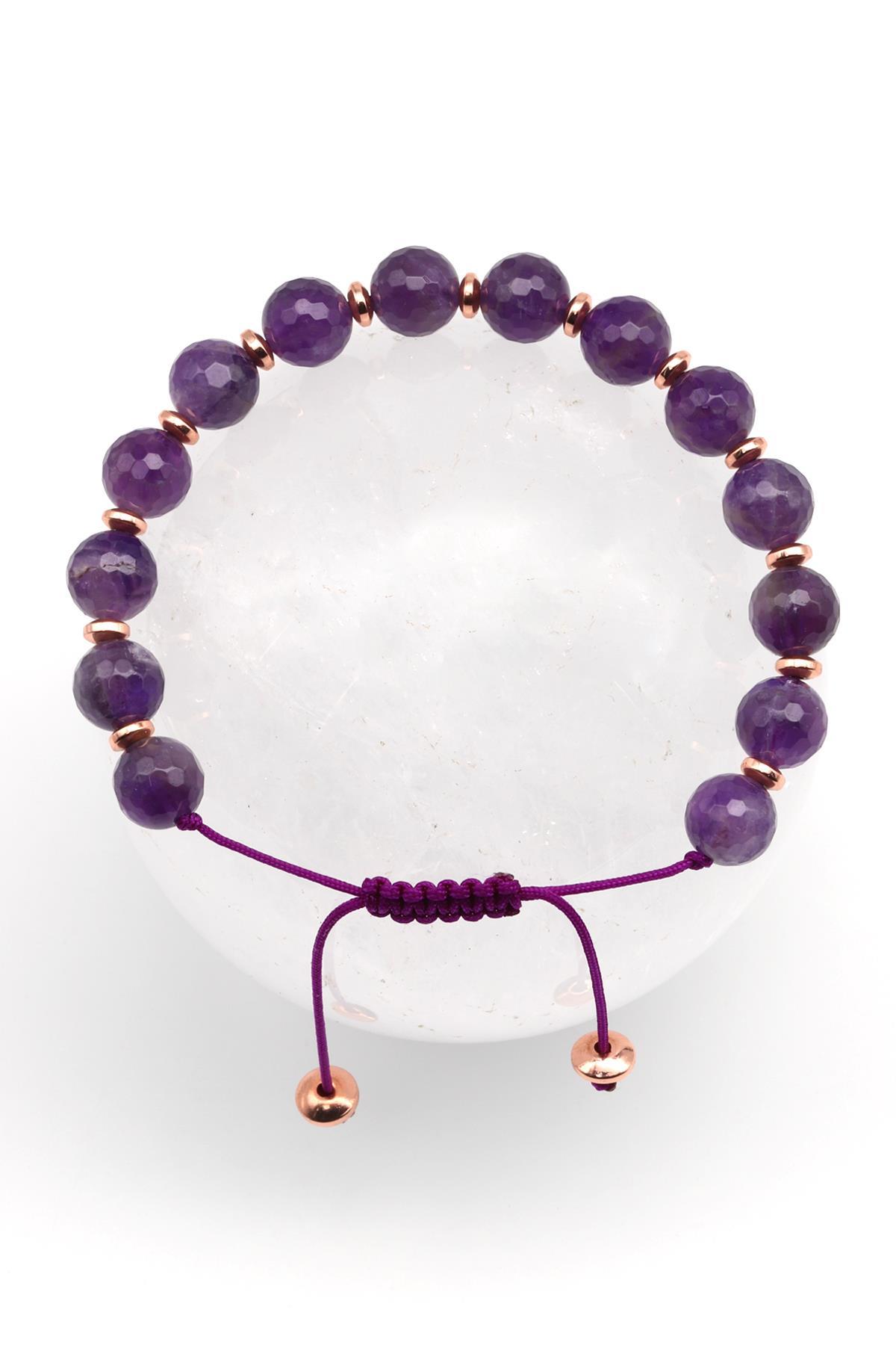 Ametist - Hematit Doğal Taş Makrome Örme Bileklik