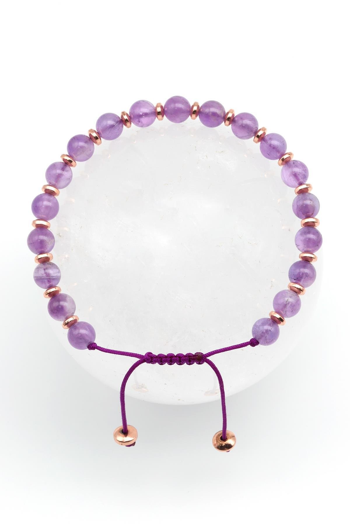 Ametist - Hematit Doğal Taş Makrome Örme Bileklik