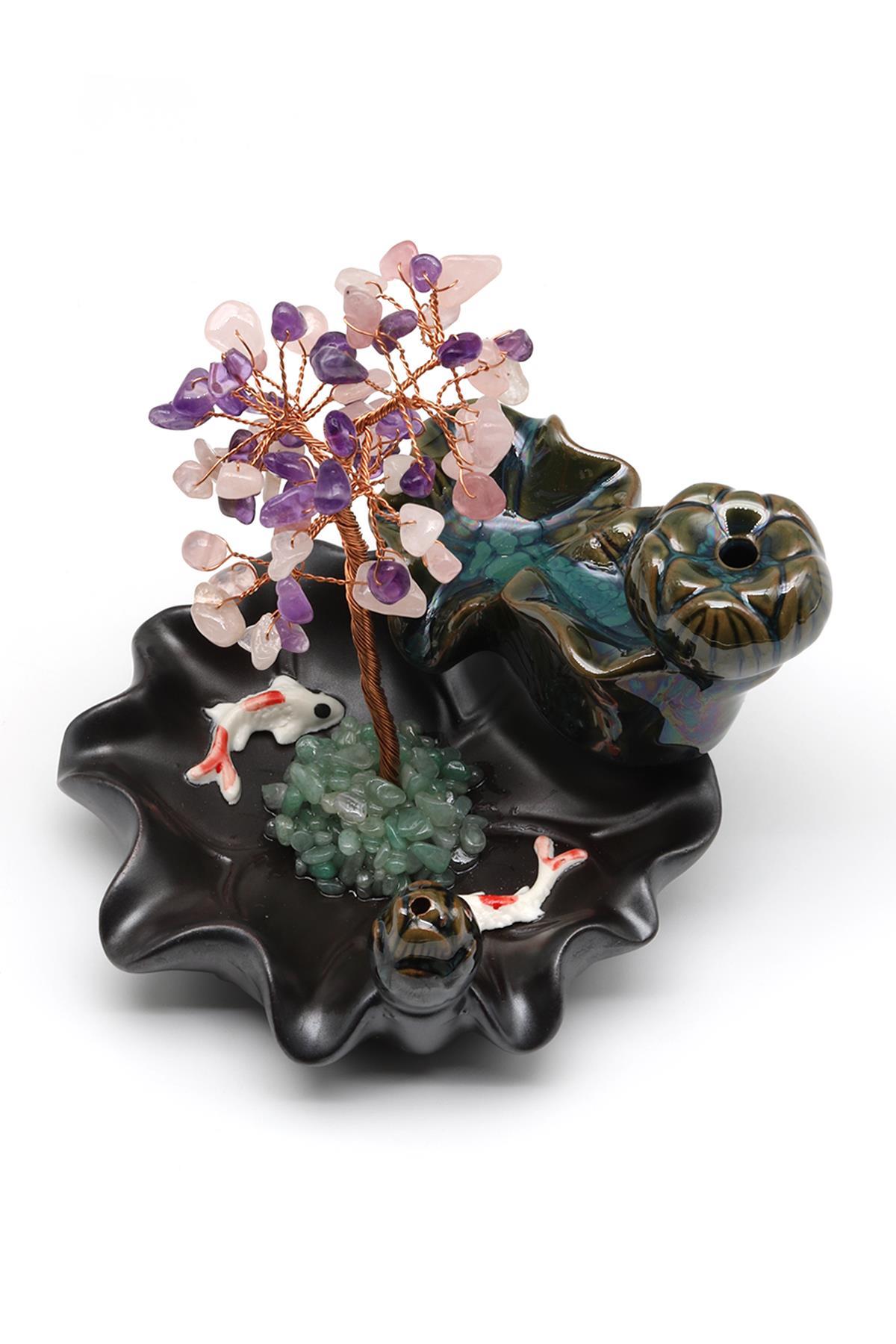 Ametist - Pembe Kuvars Doğal Taş Ağaçlı Tütsülük