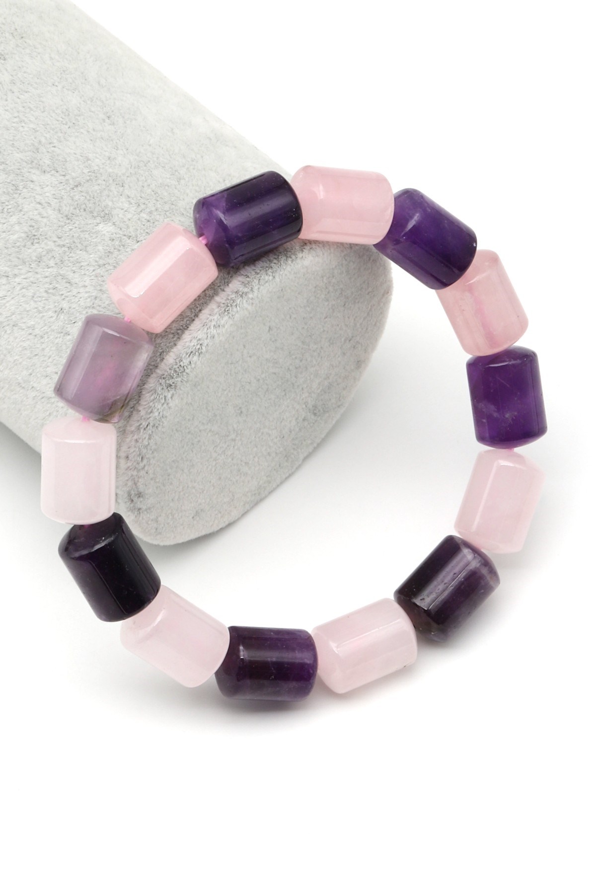 Ametist-Pembe Kuvars Doğal Taş Bileklik 10 x 14 mm Özel Kesim - BLK-2443