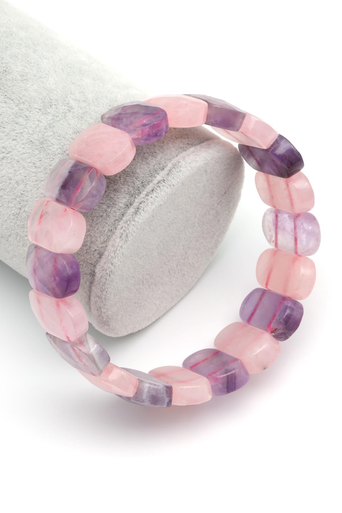 Ametist - Pembe Kuvars Doğal Taş Bileklik 10 x 20 mm Özel Kesim
