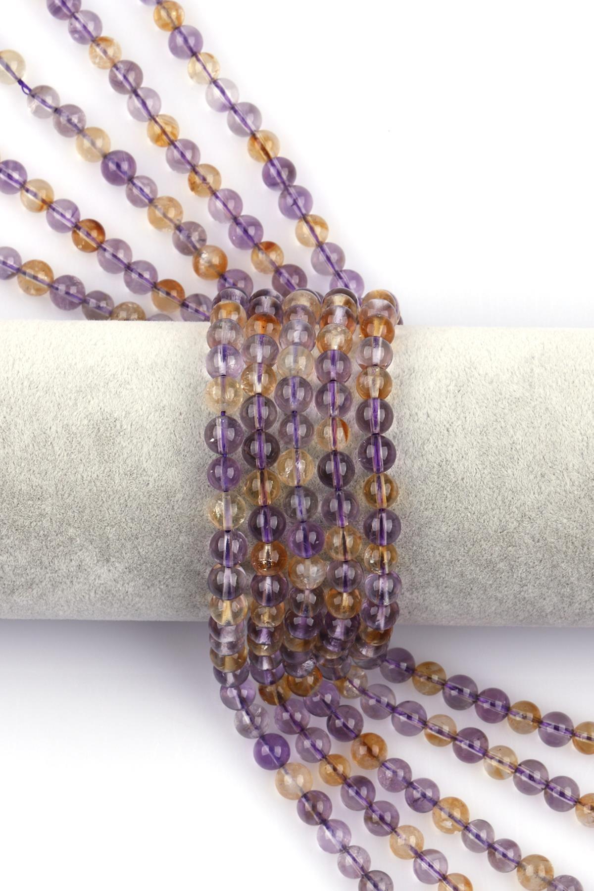 Ametist - Sitrin Doğal Taş Dizi 6 mm Küre Kesim