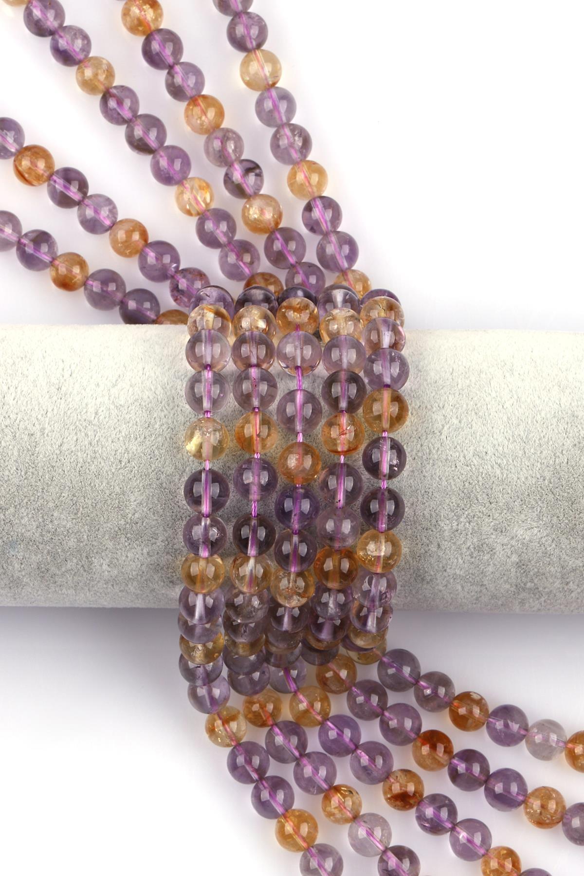 Ametist - Sitrin Doğal Taş Dizi 8 mm Küre Kesim