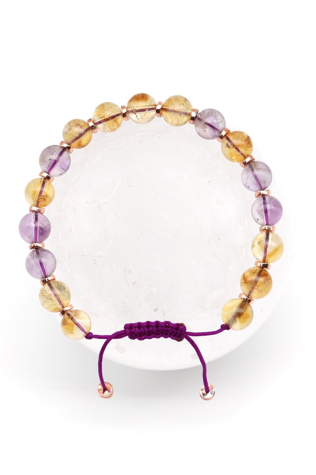 Ametist - Sitrin Doğal Taş Makrome Örme Bileklik