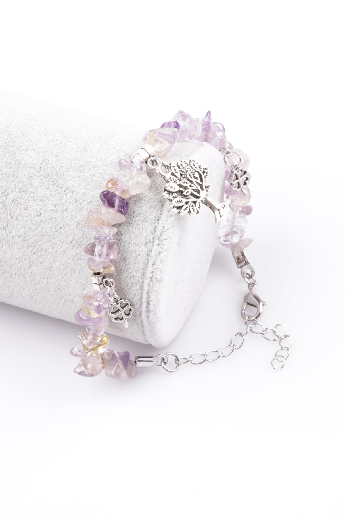 Ametrin Doğal Taş Hayat Ağacı Sallantılı Kırıktaş Bileklik