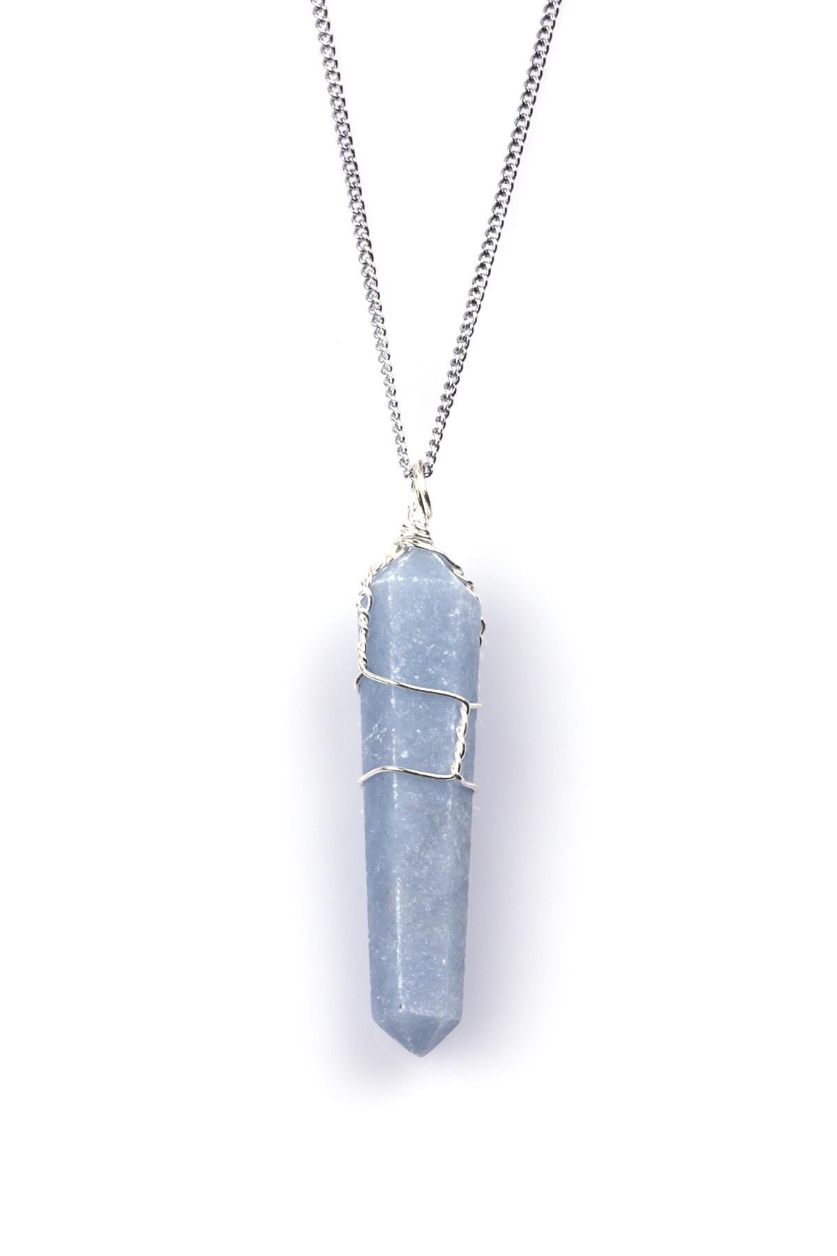 Anjelit Taşı Doğal Taş Tel Sarmalı Kolye