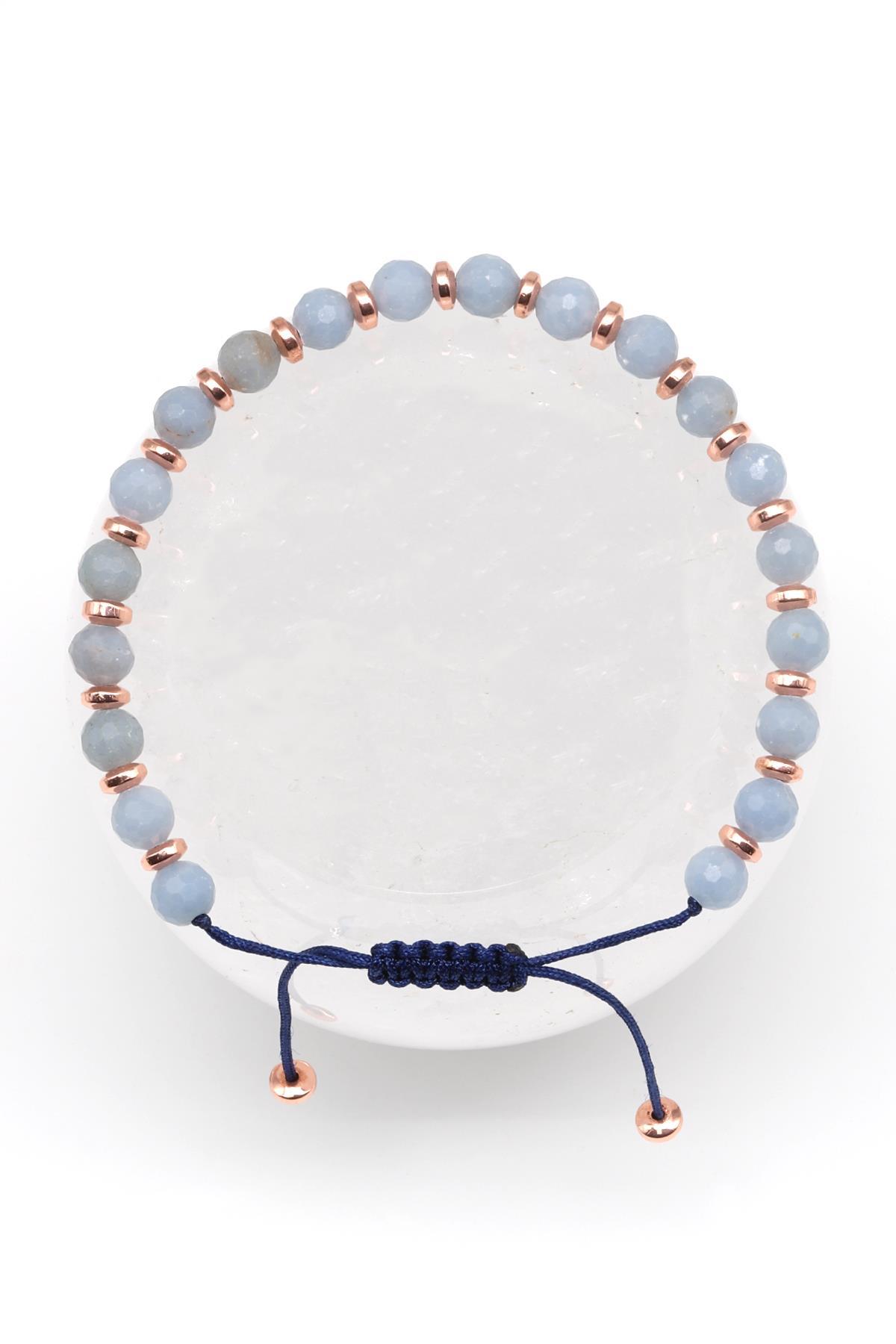 Anjelite Doğal Taş Makrome Örme Bileklik Küre Kesim