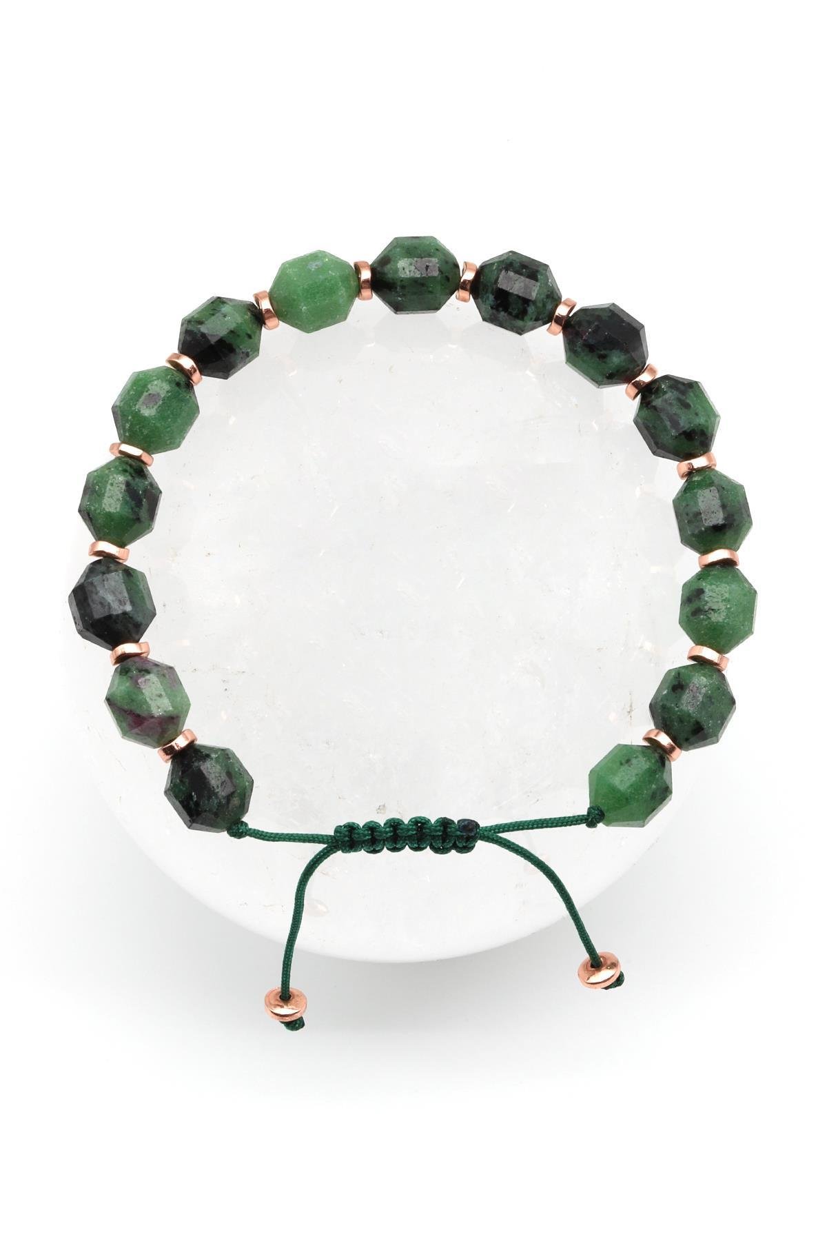 Anyolit Doğal Taş Makrome Örme Bileklik Hexagonal Kesim