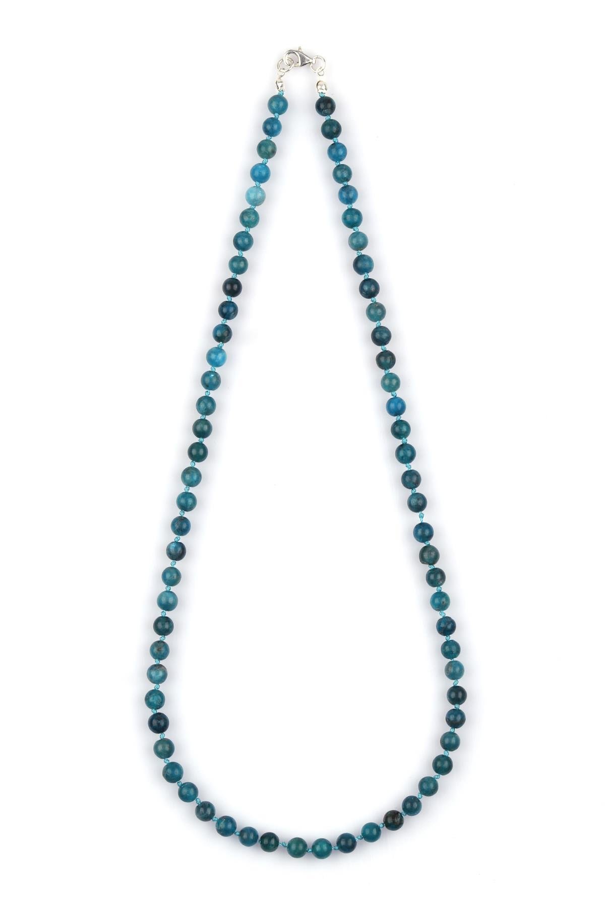 Apatit Doğal Taş 6 mm Düğümlü Kolye