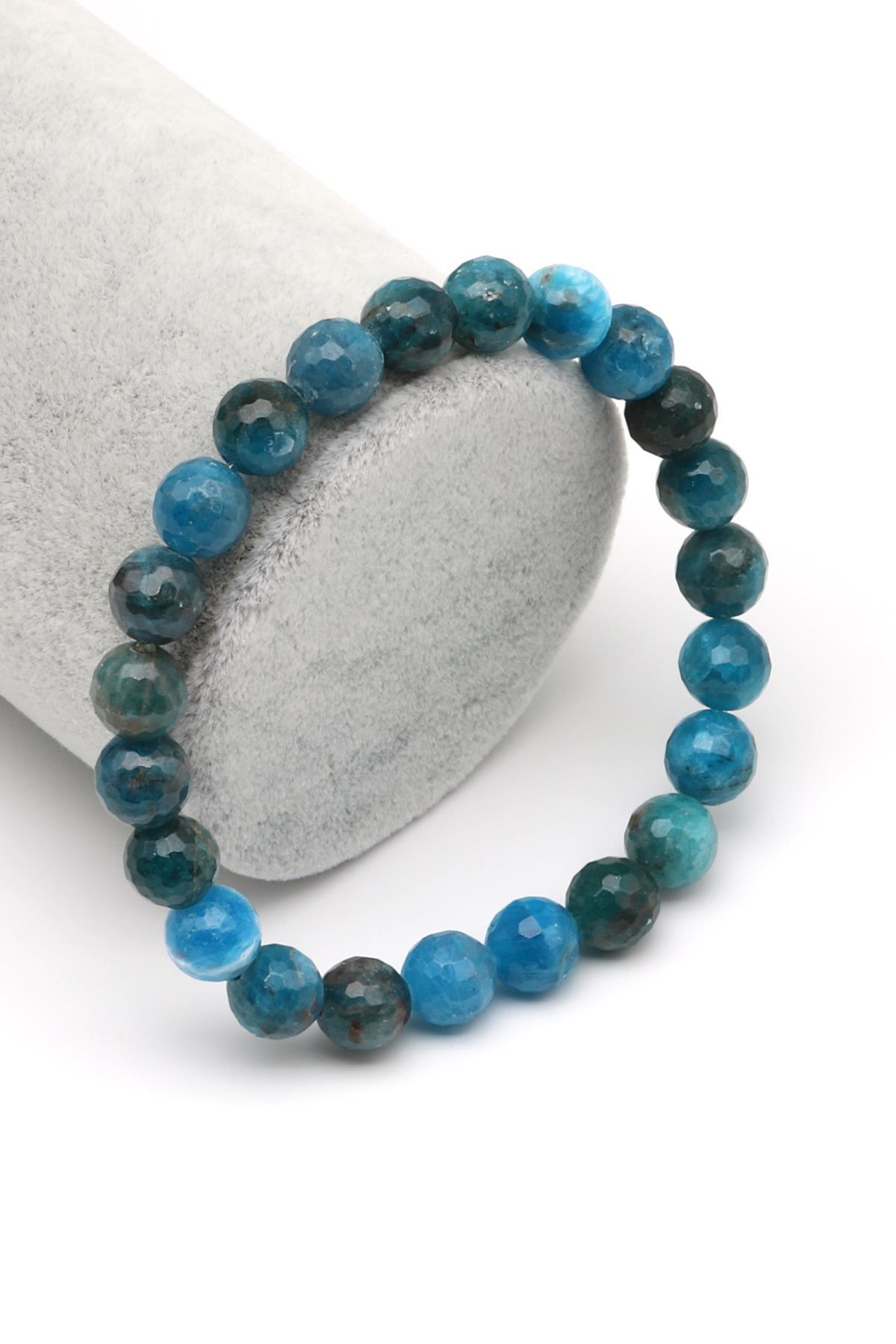 Apatit Doğal Taş Bileklik 8 mm Fasetli Küre Kesim