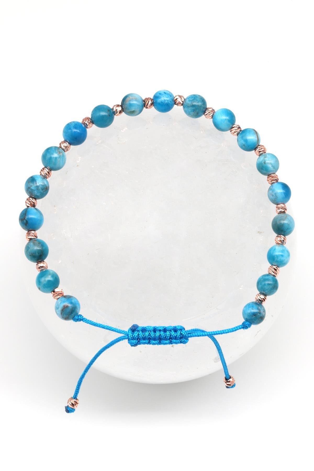 Apatit Doğal Taş Makrome Örme Bileklik Küre Kesim