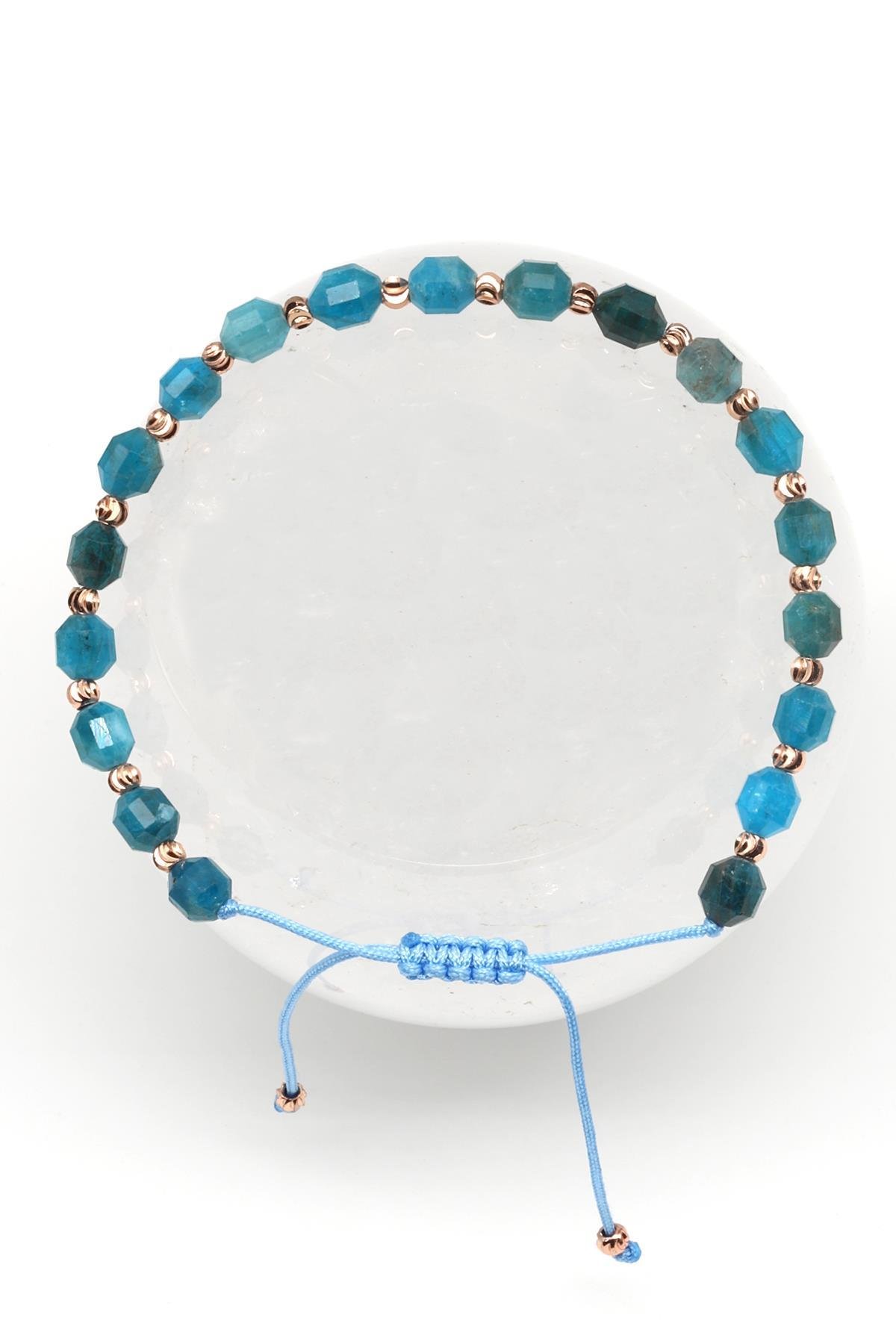 Apatit Doğal Taş Makrome Örme Bileklik Hexagonel Kesim