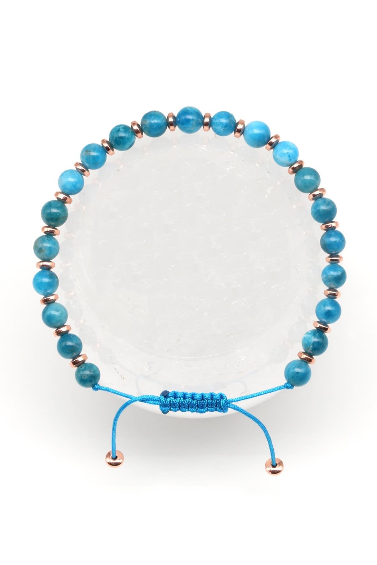 Apatit Doğal Taş Makrome Örme Bileklik Küre Kesim