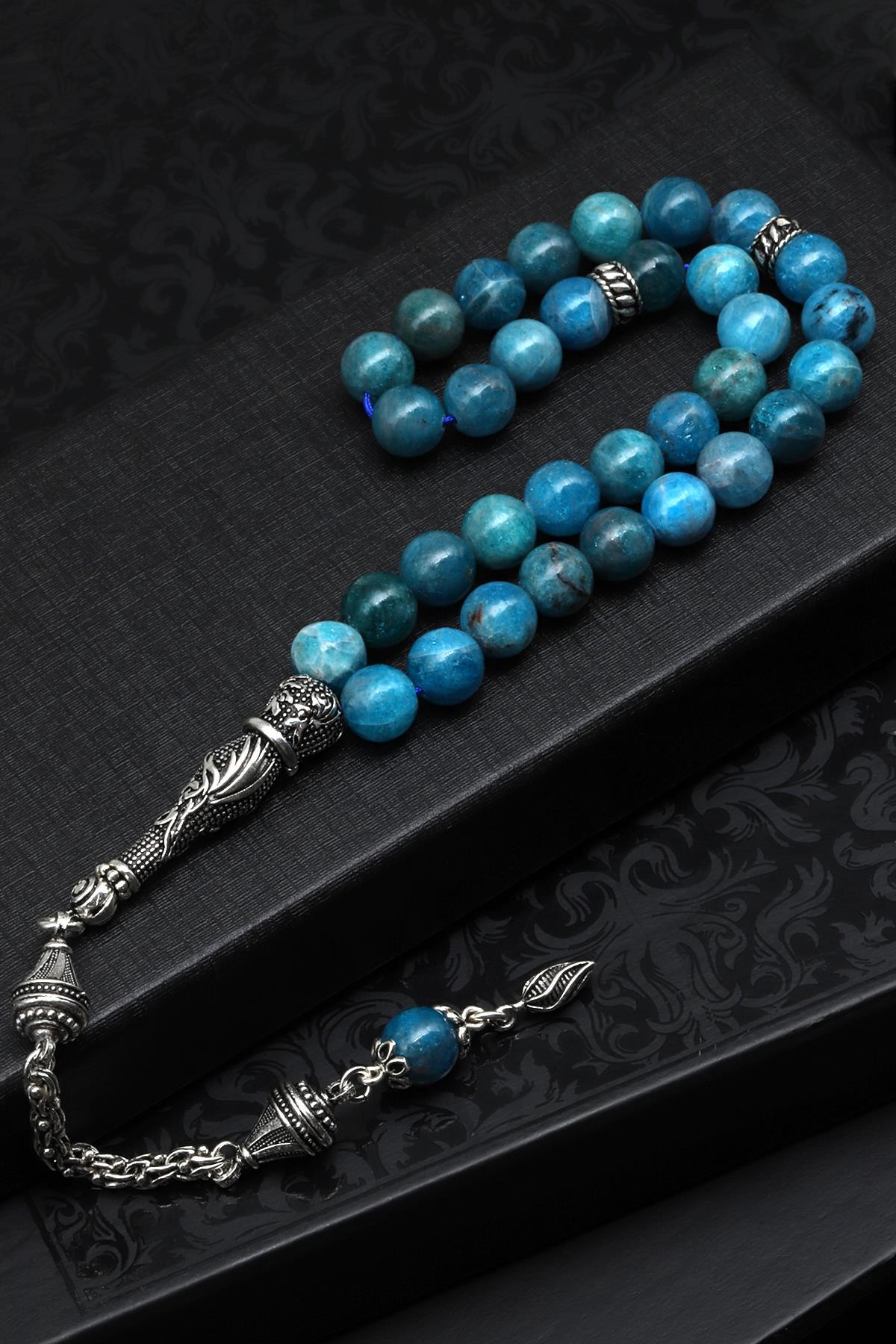 Apatit Doğal Taş Tesbih 925 Ayar Gümüş 8 mm Küre Kesim