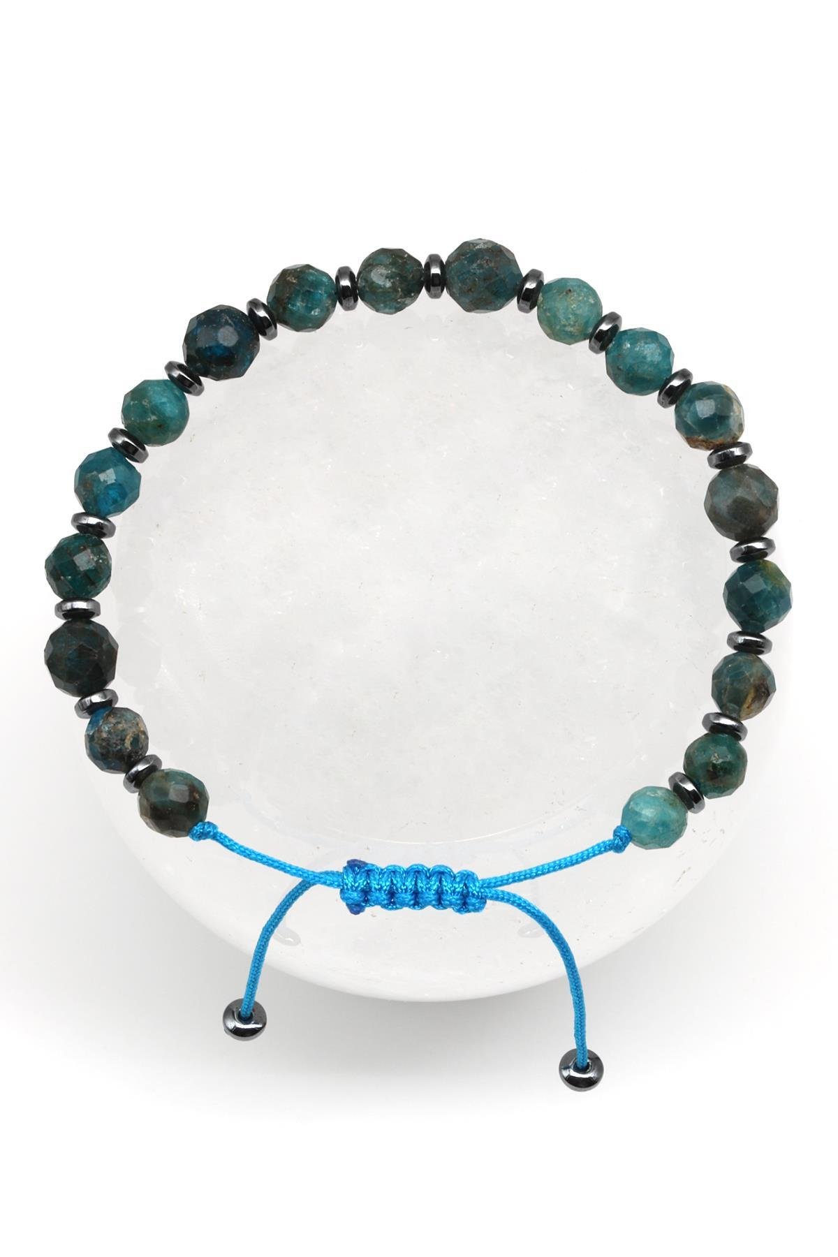 Apatit - Hematit Doğal Taş Makrome Örme Bileklik Fasetli Küre Kesim