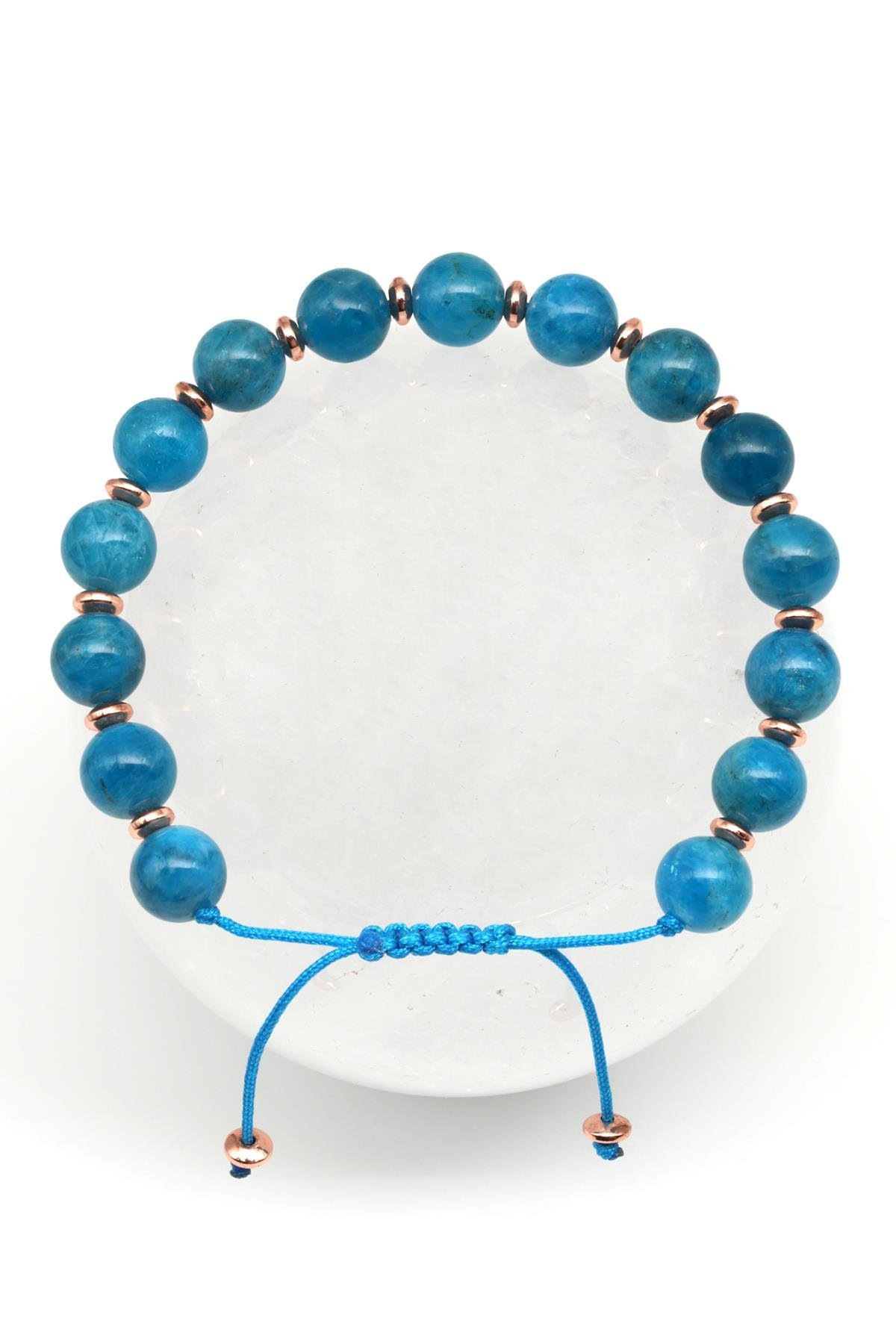 Apatit - Hematit Doğal Taş Makrome Örme Bileklik Fasetli Küre Kesim