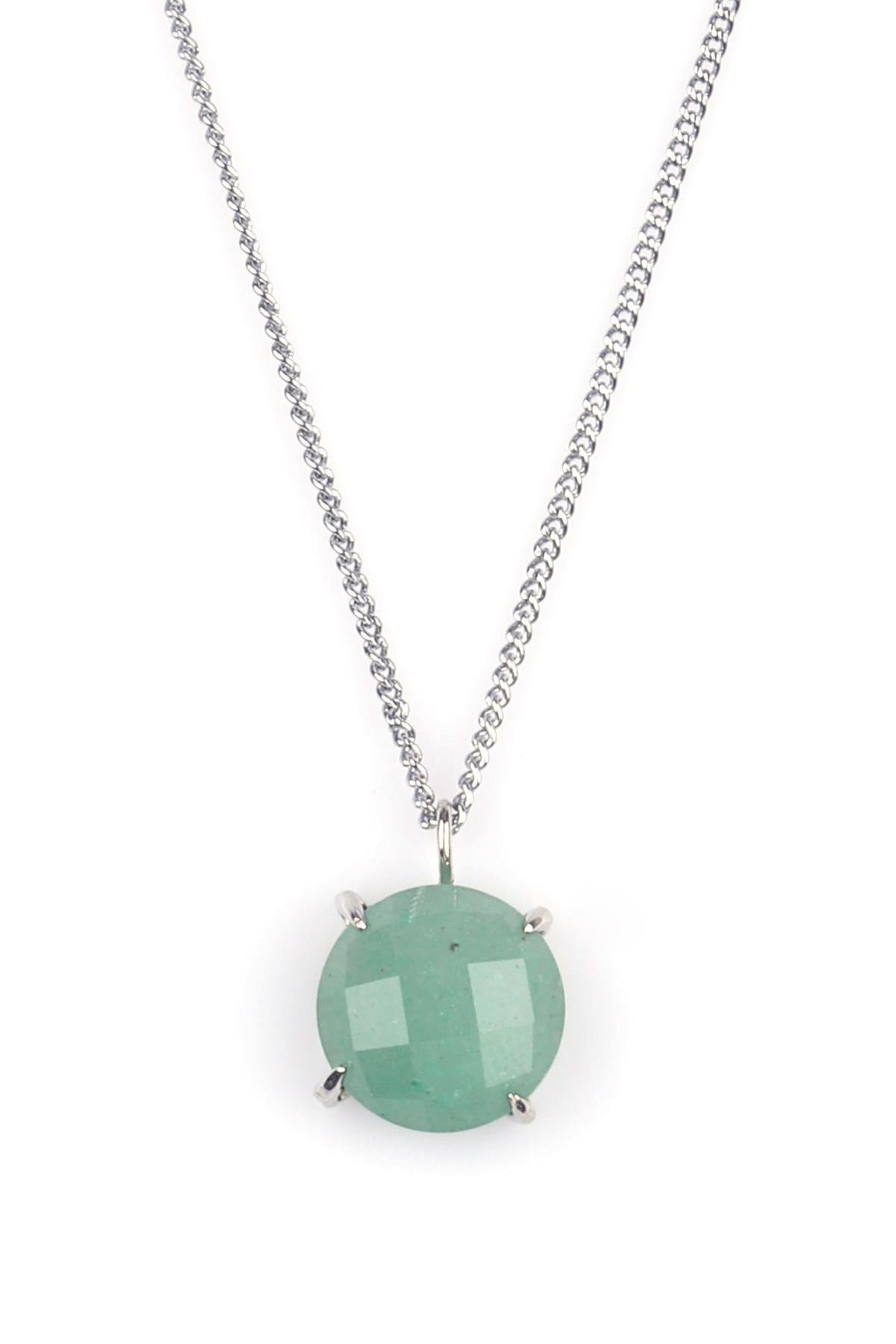 Aventurin Doğal Taş Gümüş Renkli Kolye