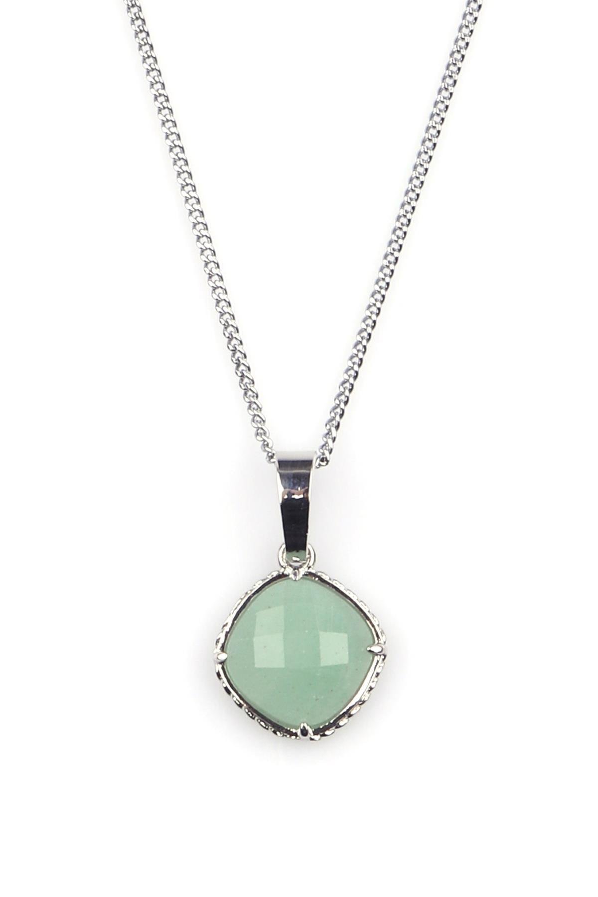 Aventurin Doğal Taş Gümüş Renkli Kolye