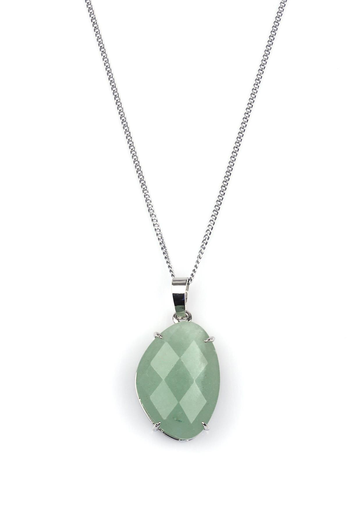 Aventurin Doğal Taş Gümüş Renkli Kolye