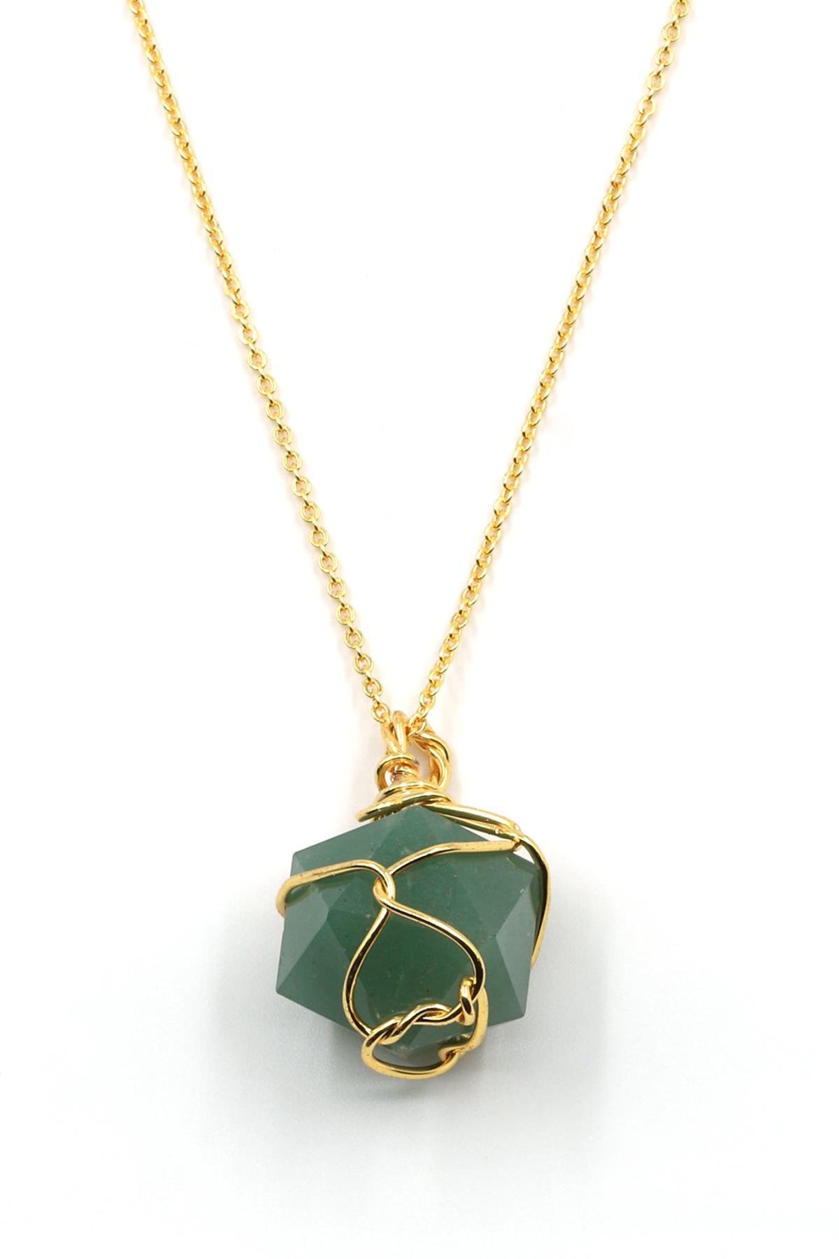 Aventurin Doğal Taş Tel Sarmalı Kolye