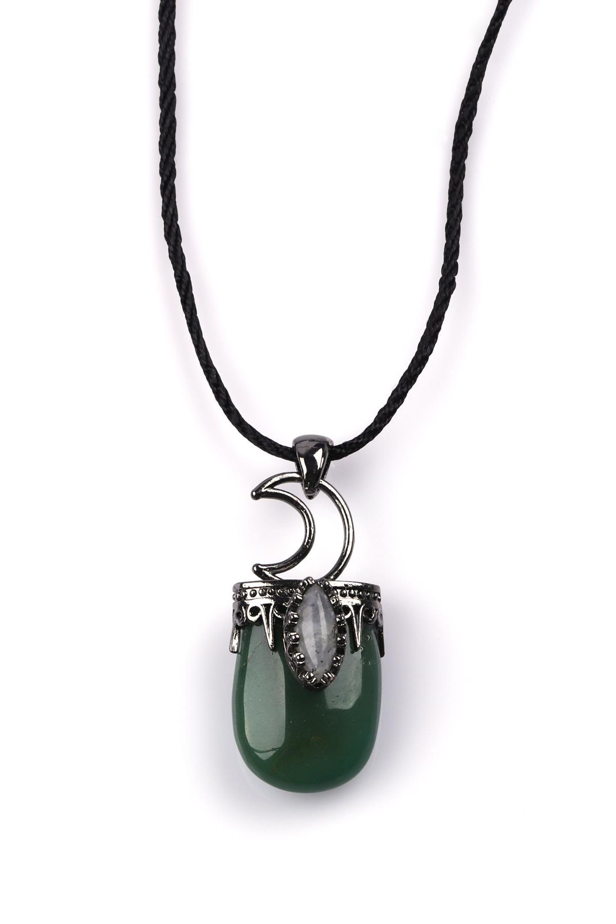 Aventurin - Labradorit Doğal Taş Siyah İpli Kolye