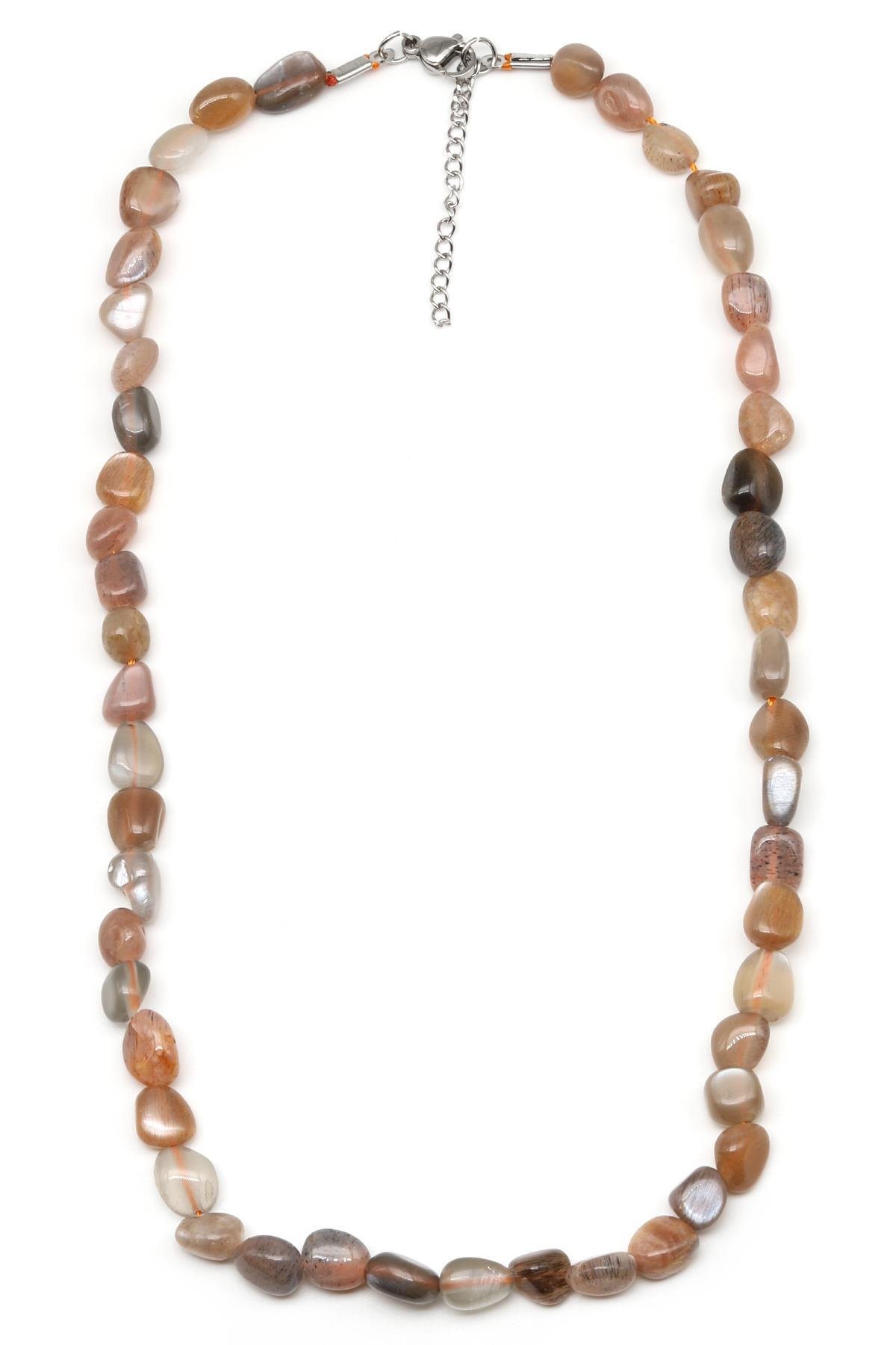 Ay Taşı ( Çelik Klipsli ) Doğal Taş Kolye Mercimek Kesim