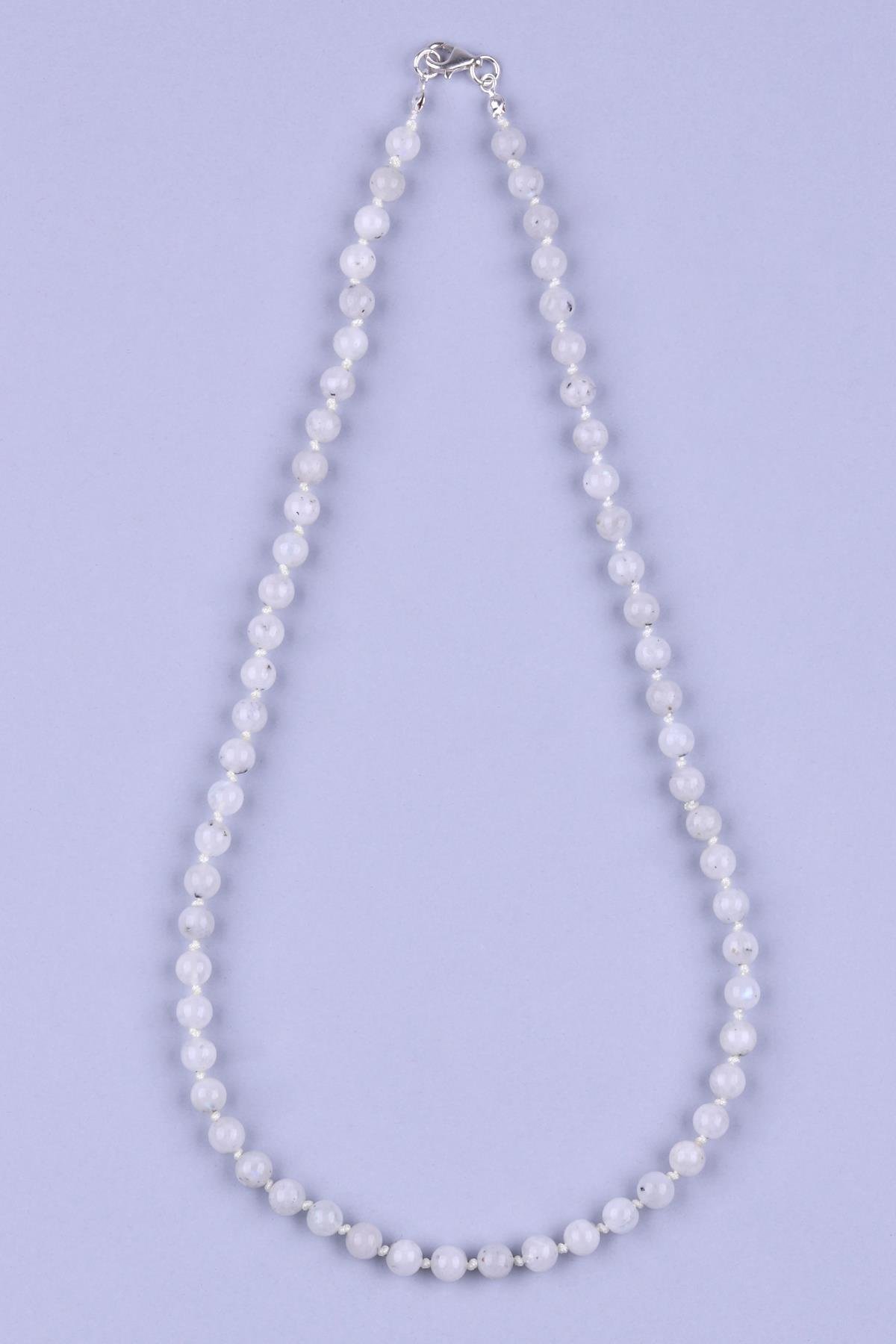 Ay Taşı Doğal Taş 6 mm Düğümlü Kolye