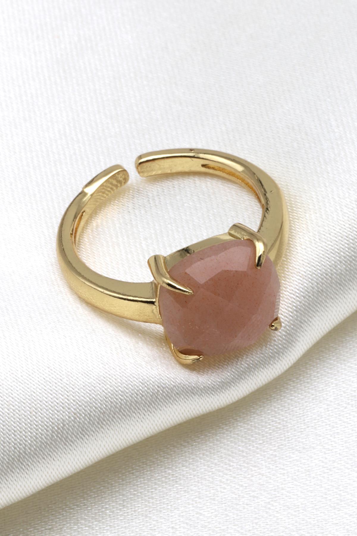 Ay Taşı Doğal Taş Ayarlanabilir Gold Renk Yüzük