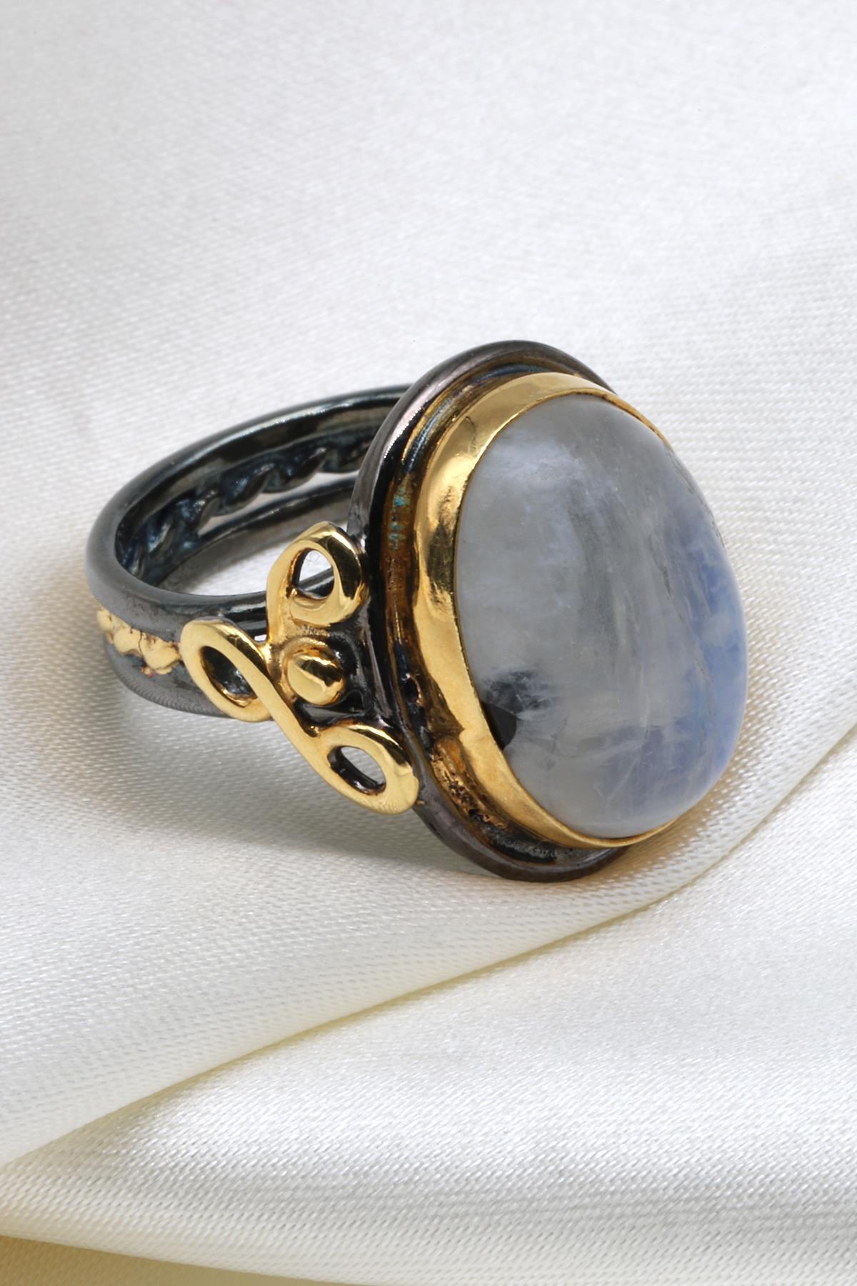 Ay Taşı Doğal Taş Ayarlanabilir Yüzük