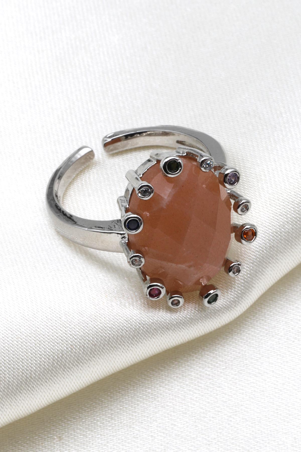 Ay Taşı Doğal Taş Ayarlanabilir Yüzük