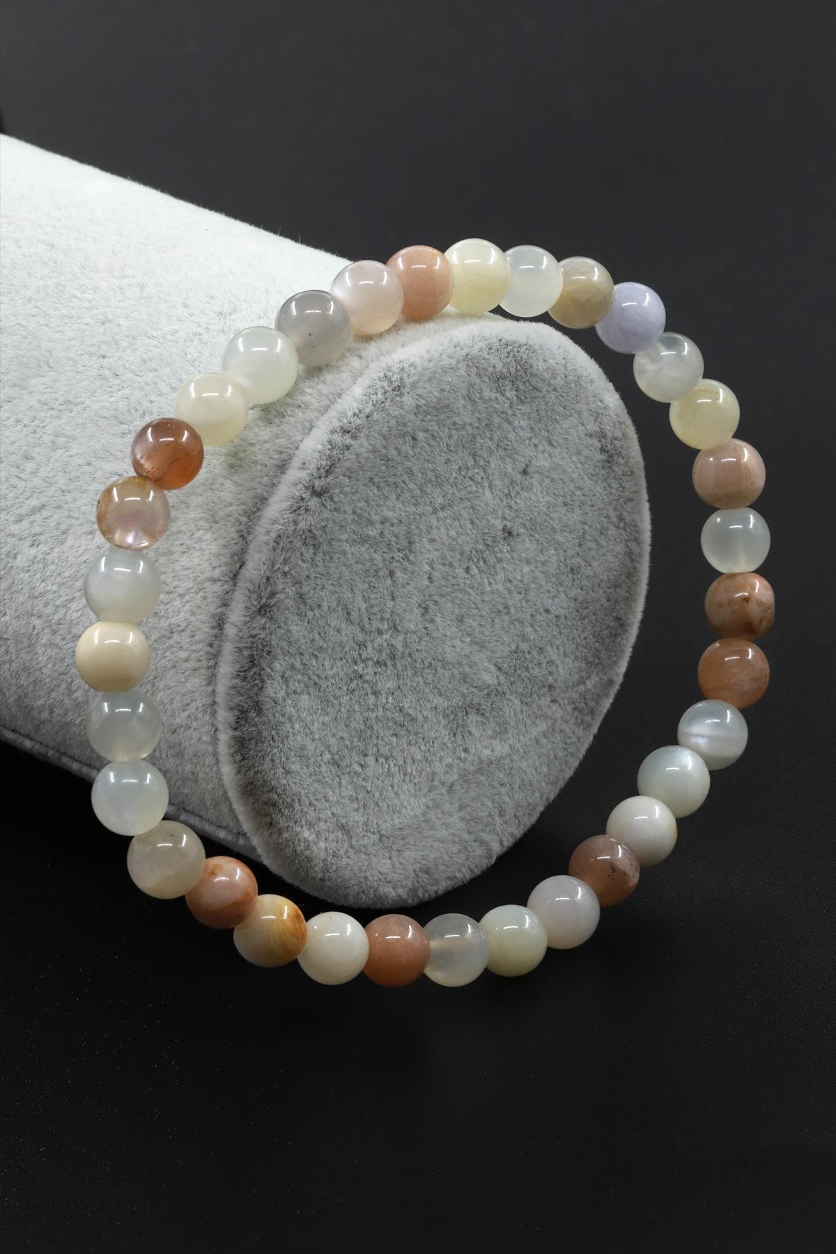 Ay Taşı Doğal Taş Bileklik 6 mm Küre Kesim