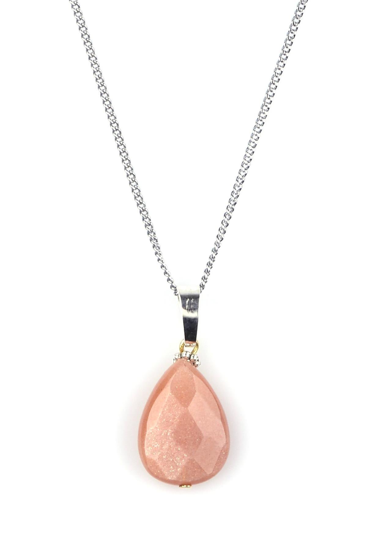 Ay Taşı Doğal Taş Damla Model Kolye