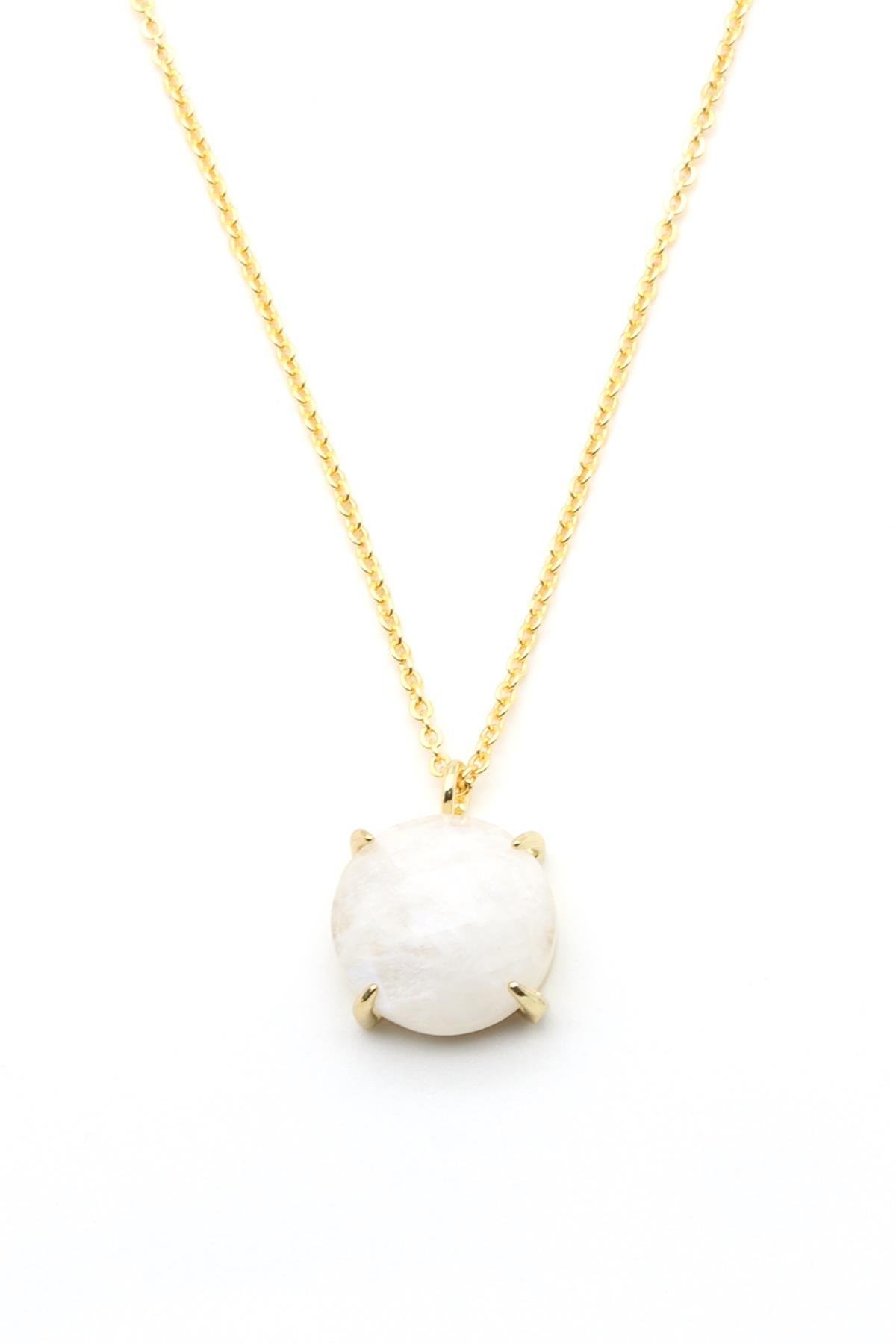 Ay Taşı Doğal Taş Gold Renkli Kolye