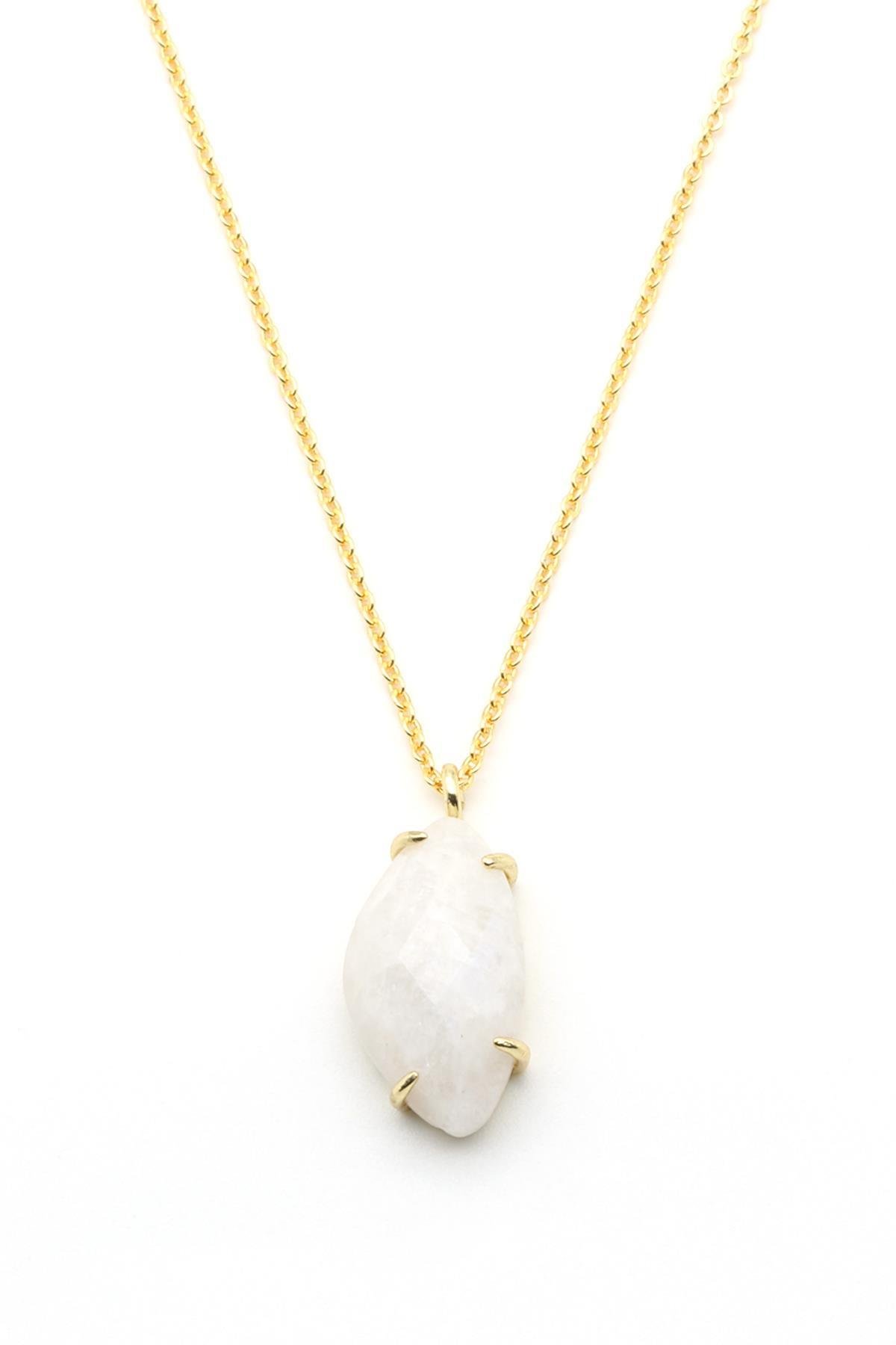 Ay Taşı Doğal Taş Gold Renkli Kolye