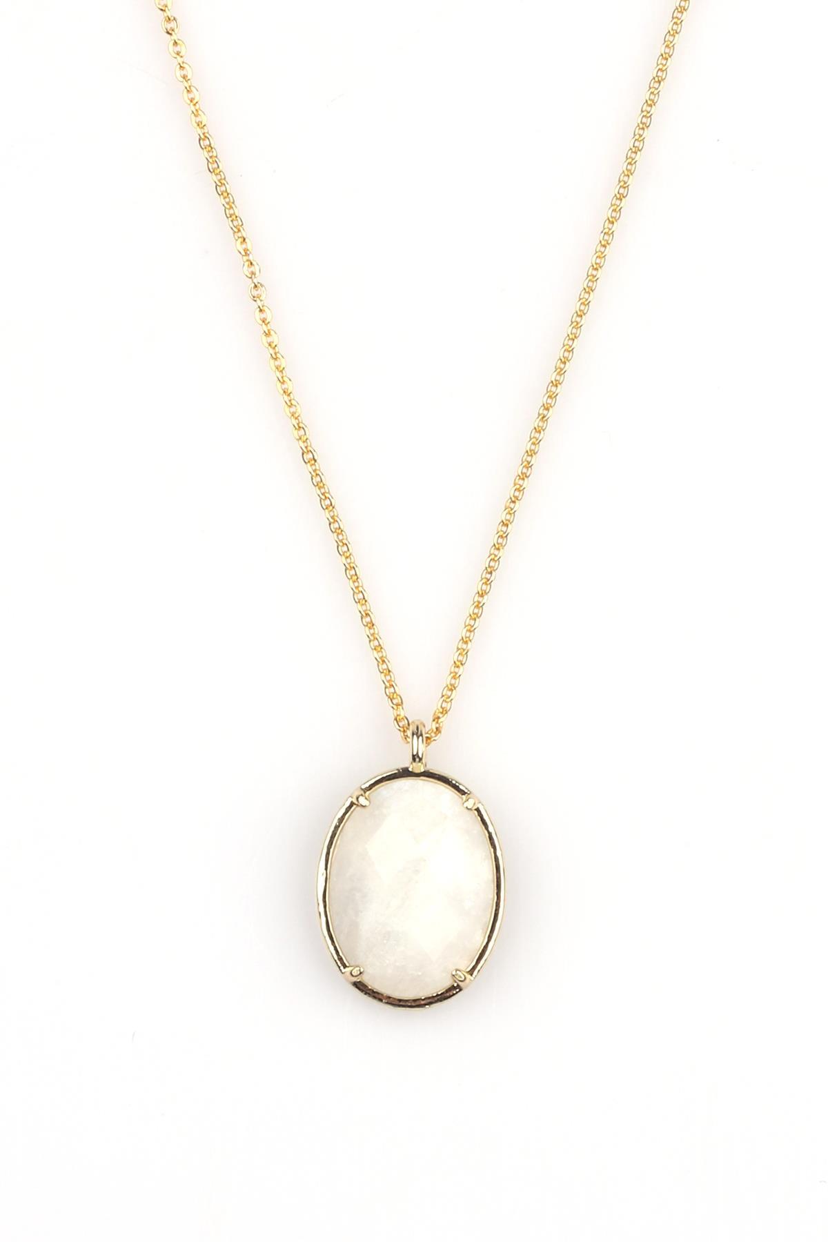 Ay Taşı Doğal Taş Gold Renkli Kolye