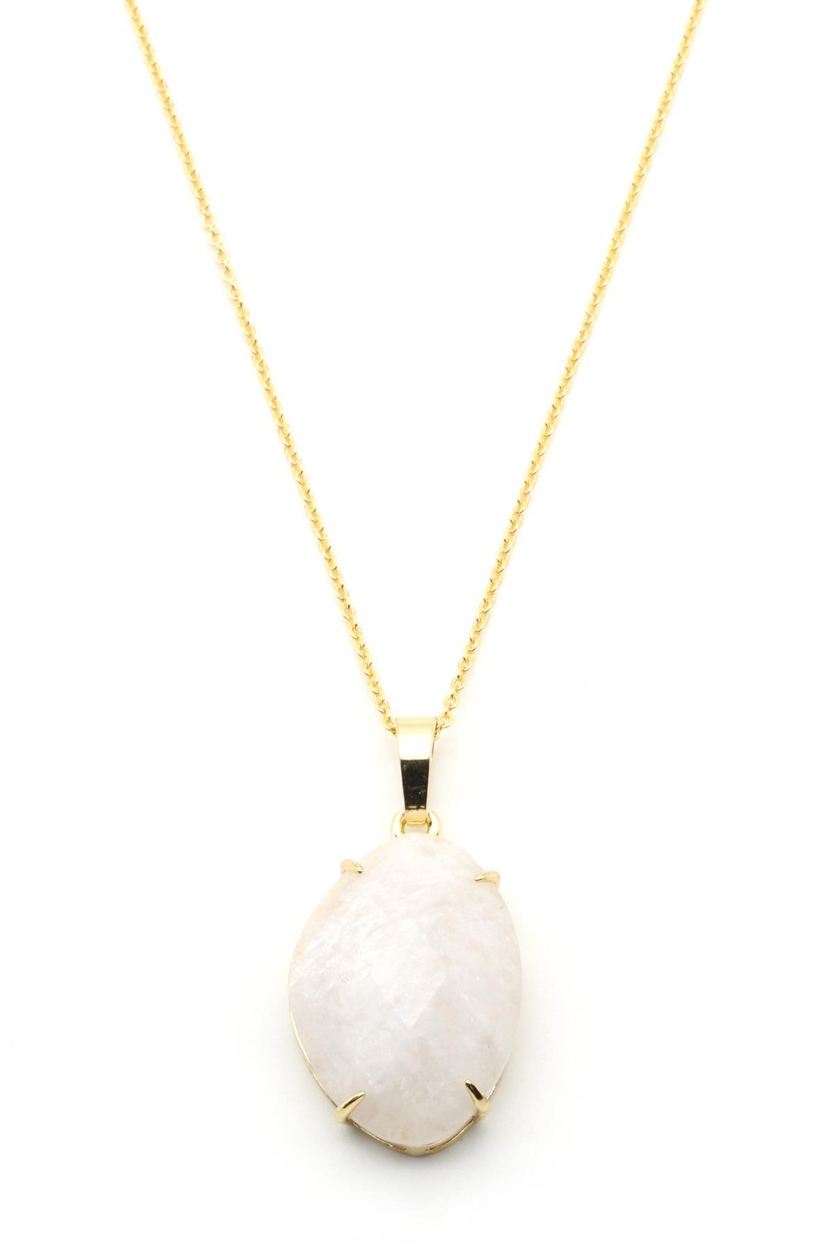 Ay Taşı Doğal Taş Gold Renkli Kolye