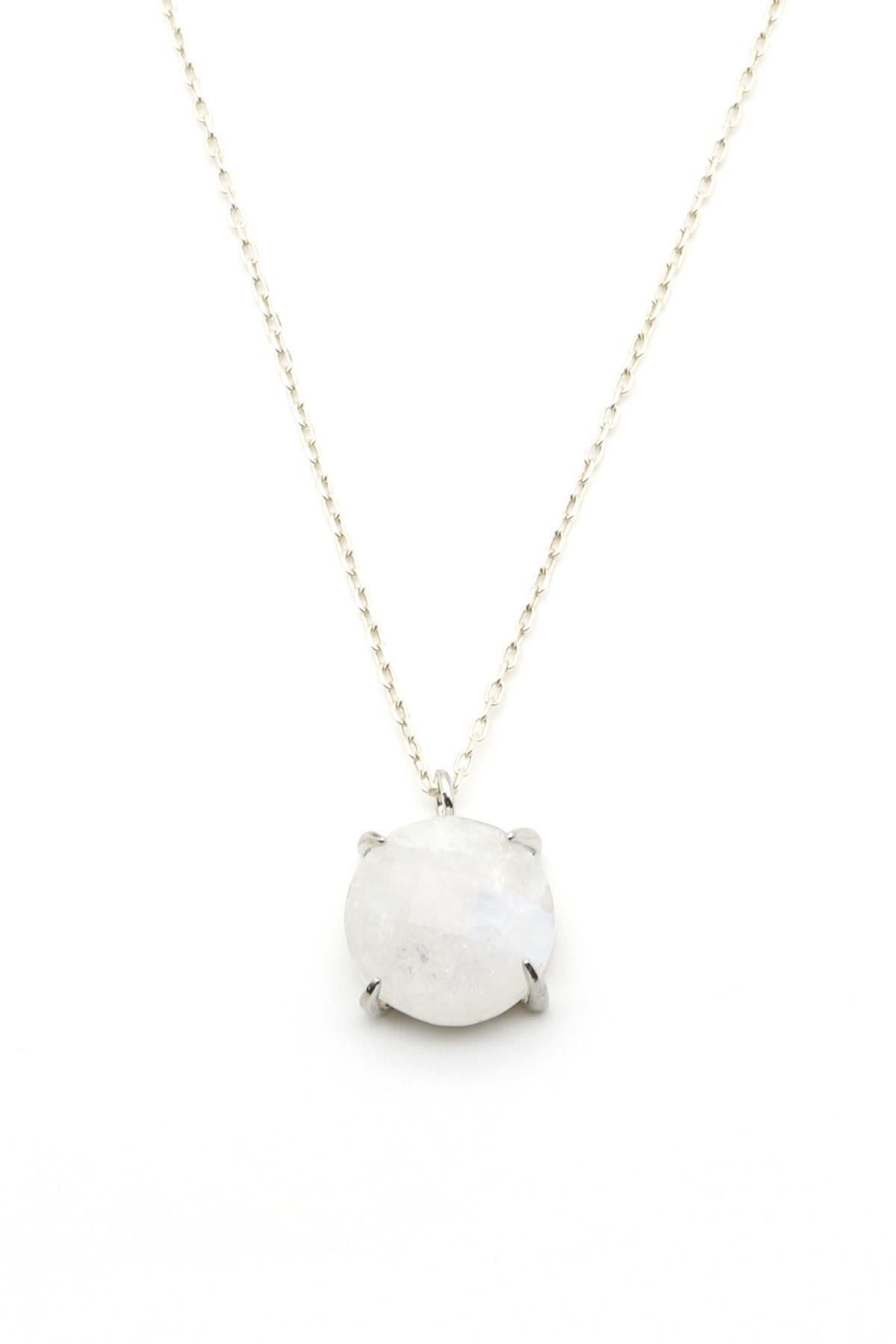 Ay Taşı Doğal Taş Gümüş Renkli Kolye