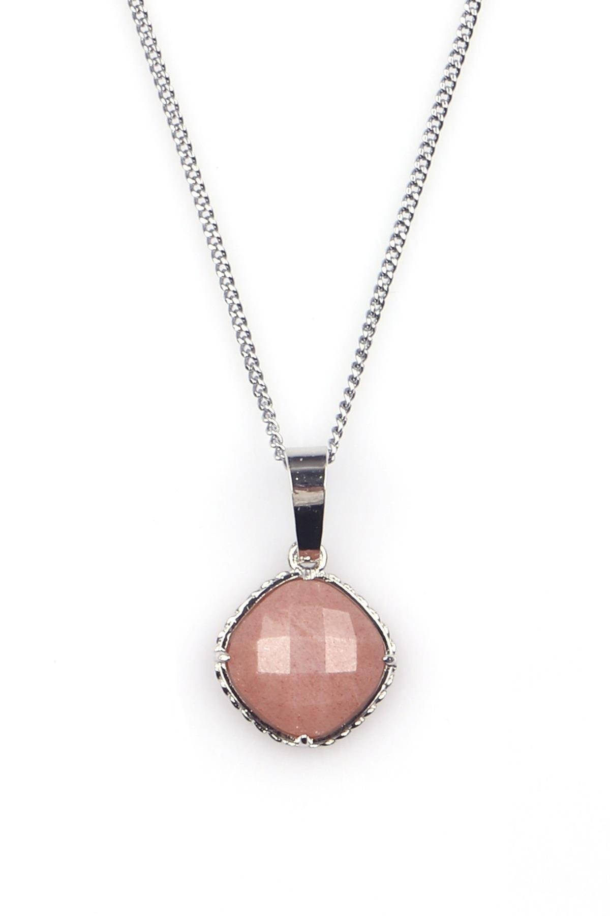 Ay Taşı Doğal Taş Gümüş Renkli Kolye