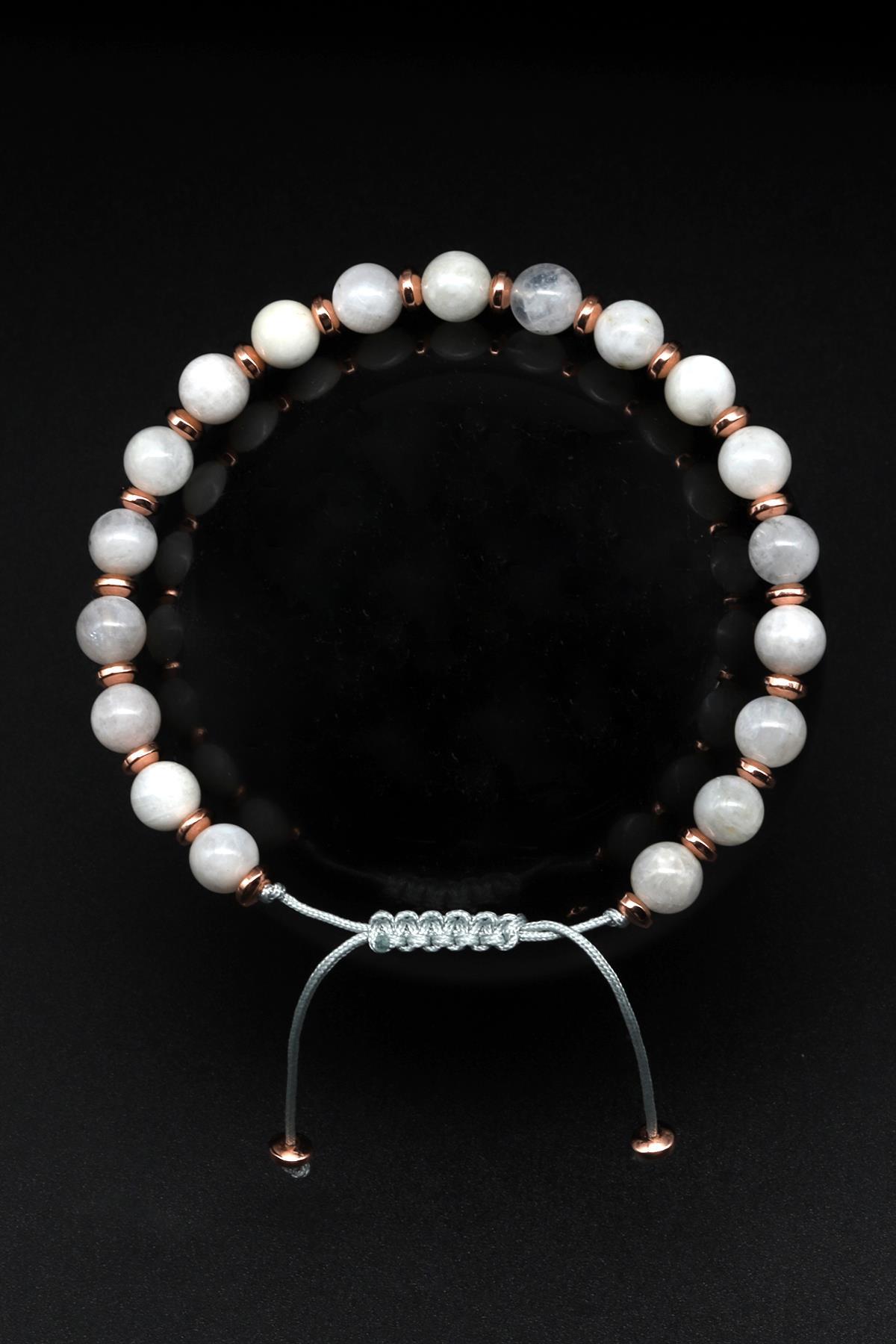 Ay Taşı Doğal Taş Makrome Örme Bileklik