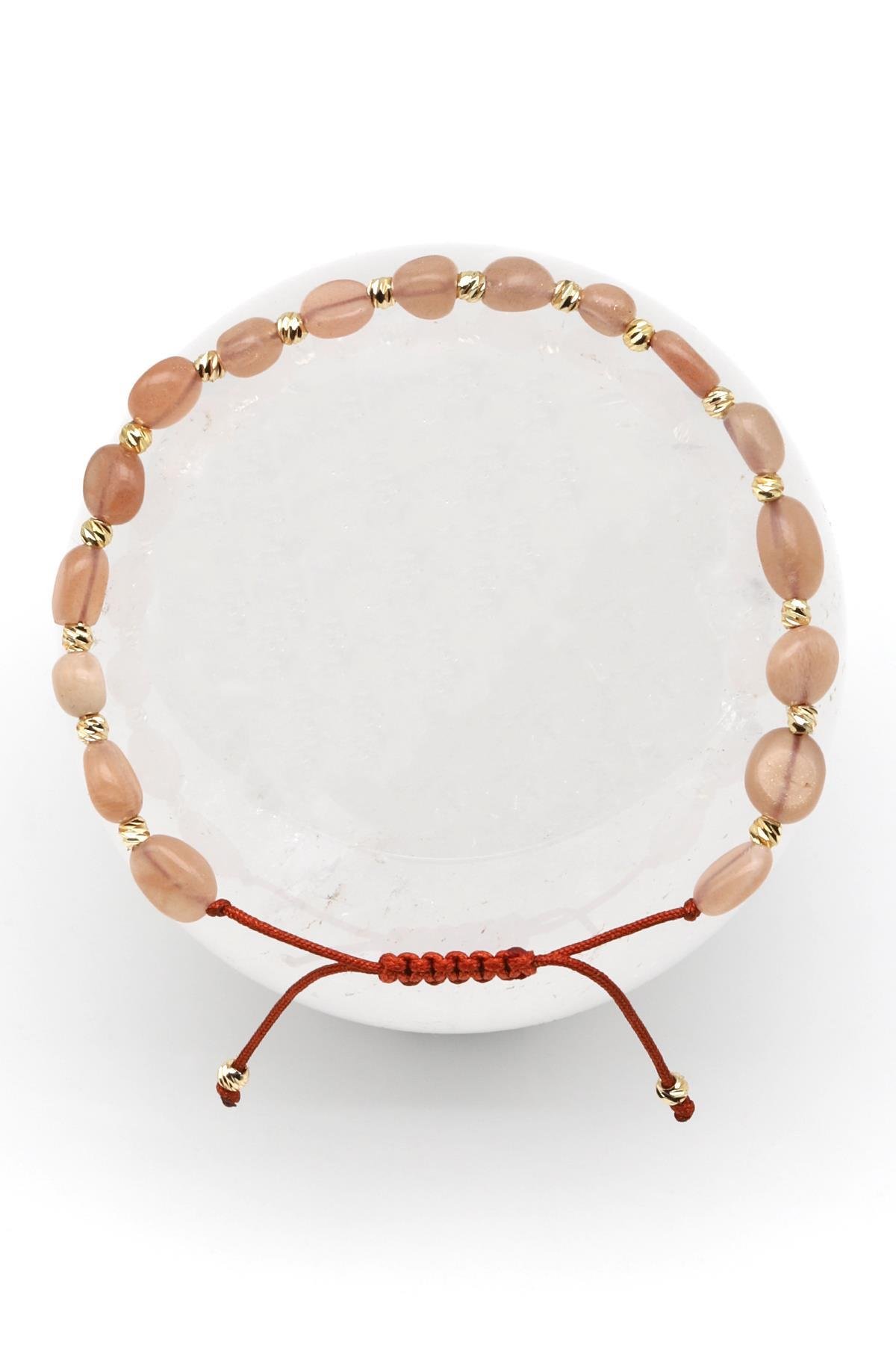 Ay Taşı Doğal Taş Makrome Örme Bileklik Mercimek Kesim